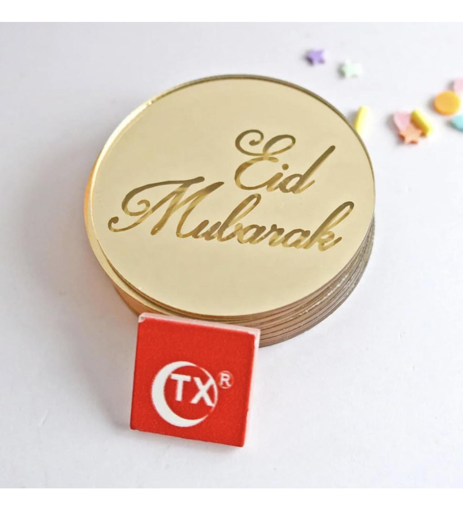 6 Eid Mubarak Cupcake Disc Toppers Gold Eid Cupcake Discs Eid Cupcake Toppers Eid Gift Tags Hamper Tags Gift Wrapping Eid Gift Charms Eid Decorations. (Gold)