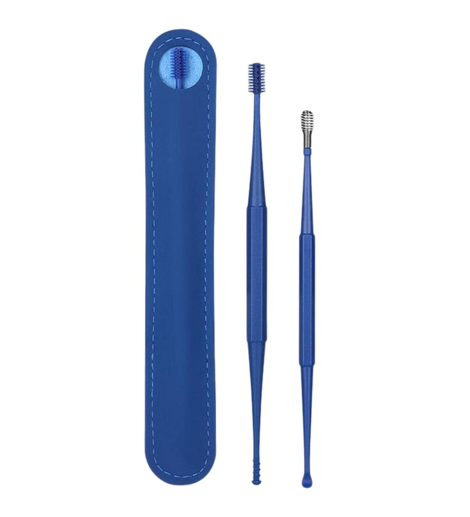 Ear Cleaning Tool Set - Gentle Two-Tips Curette Kit for Kids & Adults - Portable Ear Wax Discharging Supplies - 360 Degree Thorough Cleaning - Blue - Buy Online on GoSupps.com