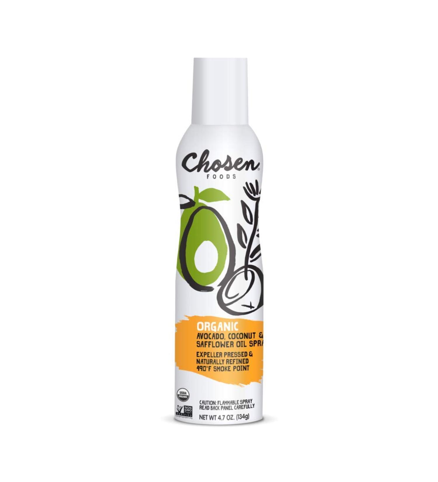 Chosen Foods Organic Avocado Coconut & Safflower Oil Spray - 4.7 oz, Ideal for Baking, Grilling, and Frying - Kosher Cooking Spray - Buy Online on GoSupps.com