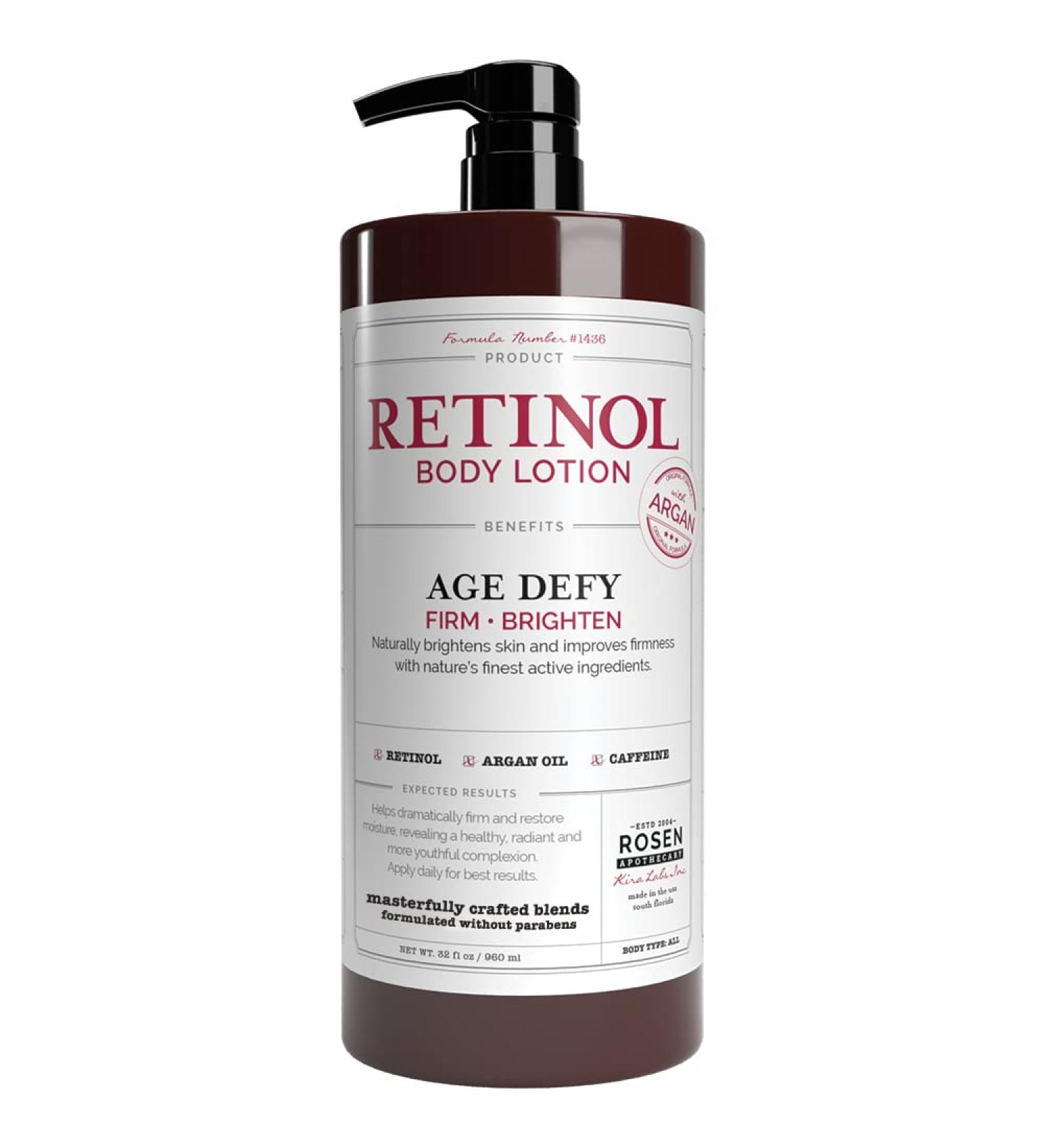 Rosen Apothecary Anti-Aging Retinol Body Lotion 960ml/32 fl oz - Caffeine Firms Skin, Boosts Collagen for Youthful Glow - Buy Online on GoSupps.com