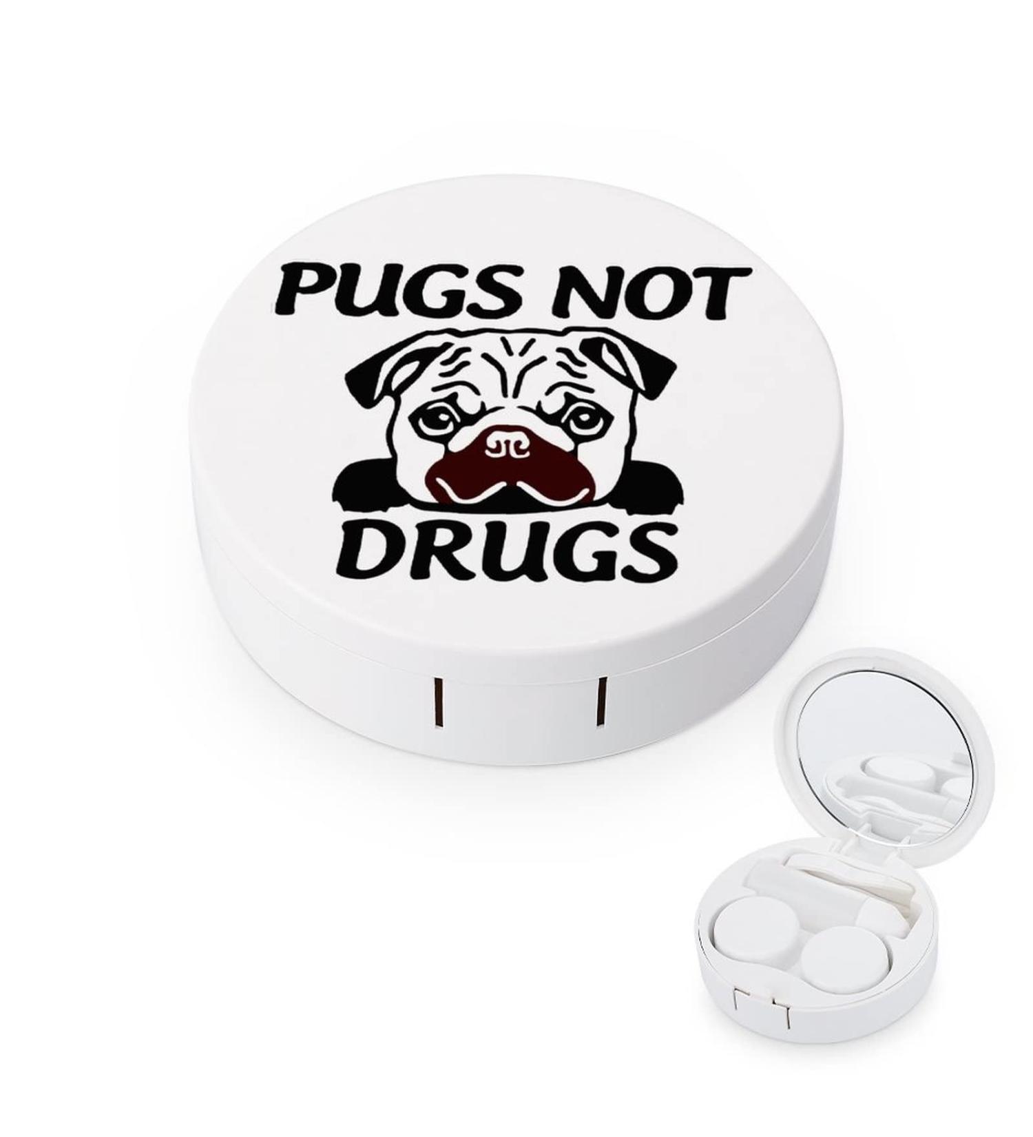 Pugs-Not-Drugs Round Case For Contact Lens Kit Storage Box with Mirror Printed - Buy Online on GoSupps.com