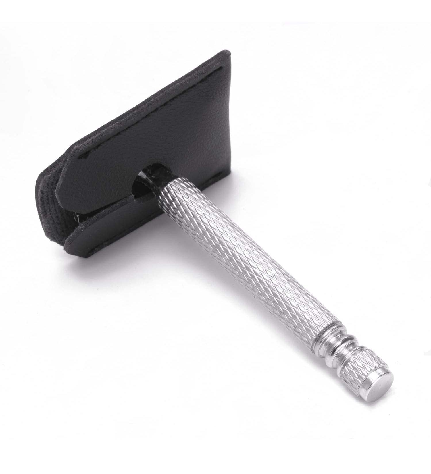 Faux Leather Double Edge Safety Razor Travel Cover | Universal Fit | Black Protective Sheath for All Standard Razors - Shop Now - Buy Online on GoSupps.com