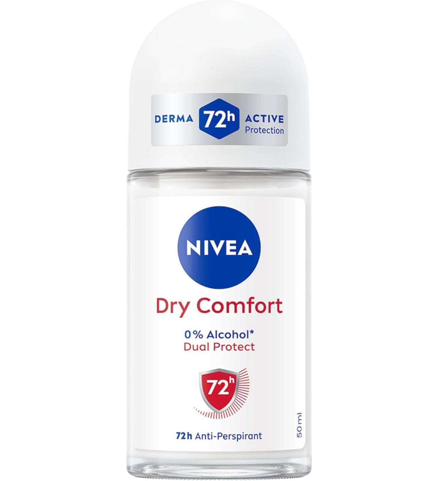 NIVEA Nivea Dry Comfort Roll-On Deodorant Pack of 6 x 50 ml Antiperspirant Double Active Formula with Double Antiperspirant