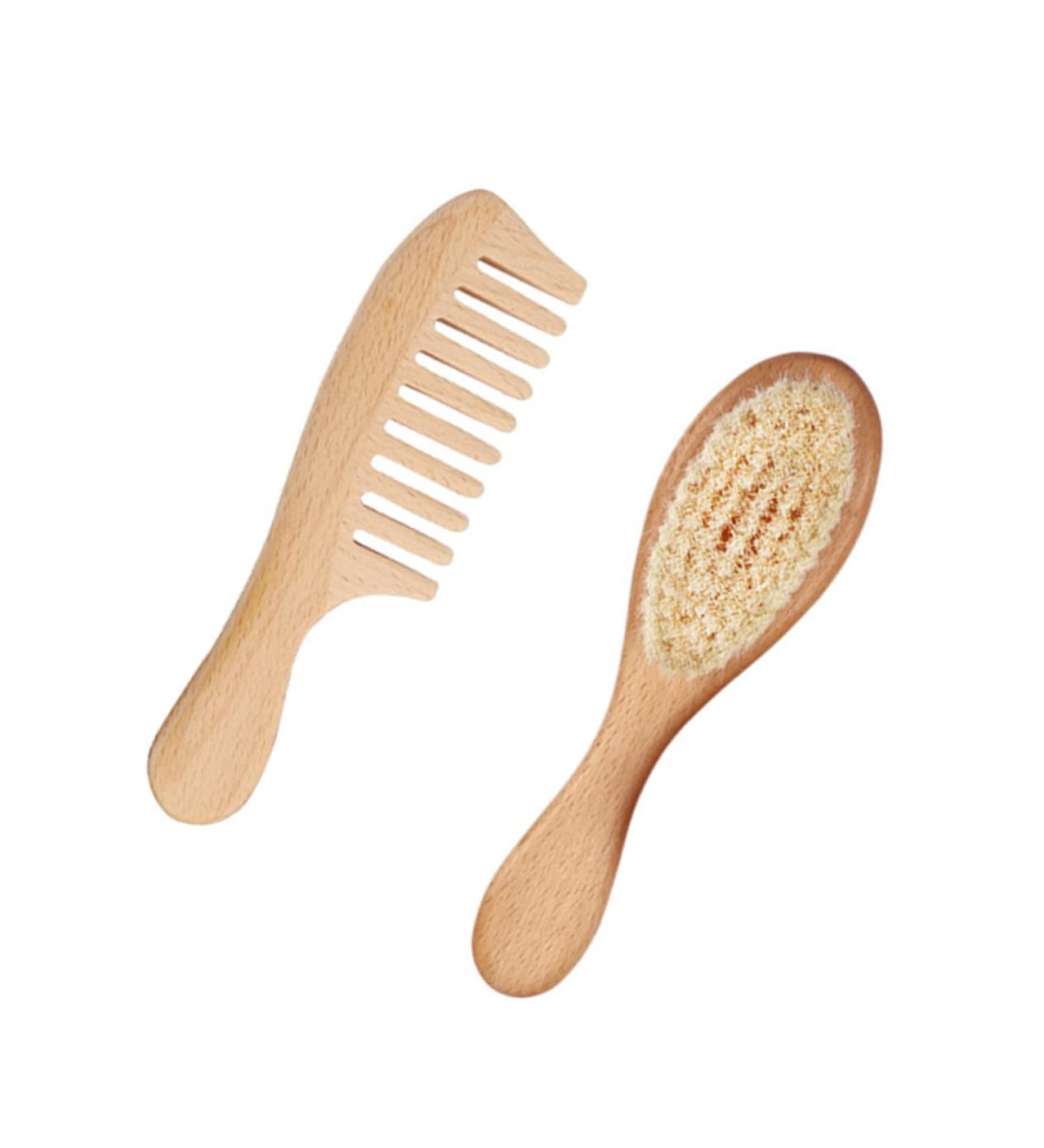 GAFOKI 2pcs Wool Wooden Kids Bath Set | Baby Hair Brush and Comb | Toddler Beech Brush | Newborn Baby Care Essentials - Buy Online on GoSupps.com