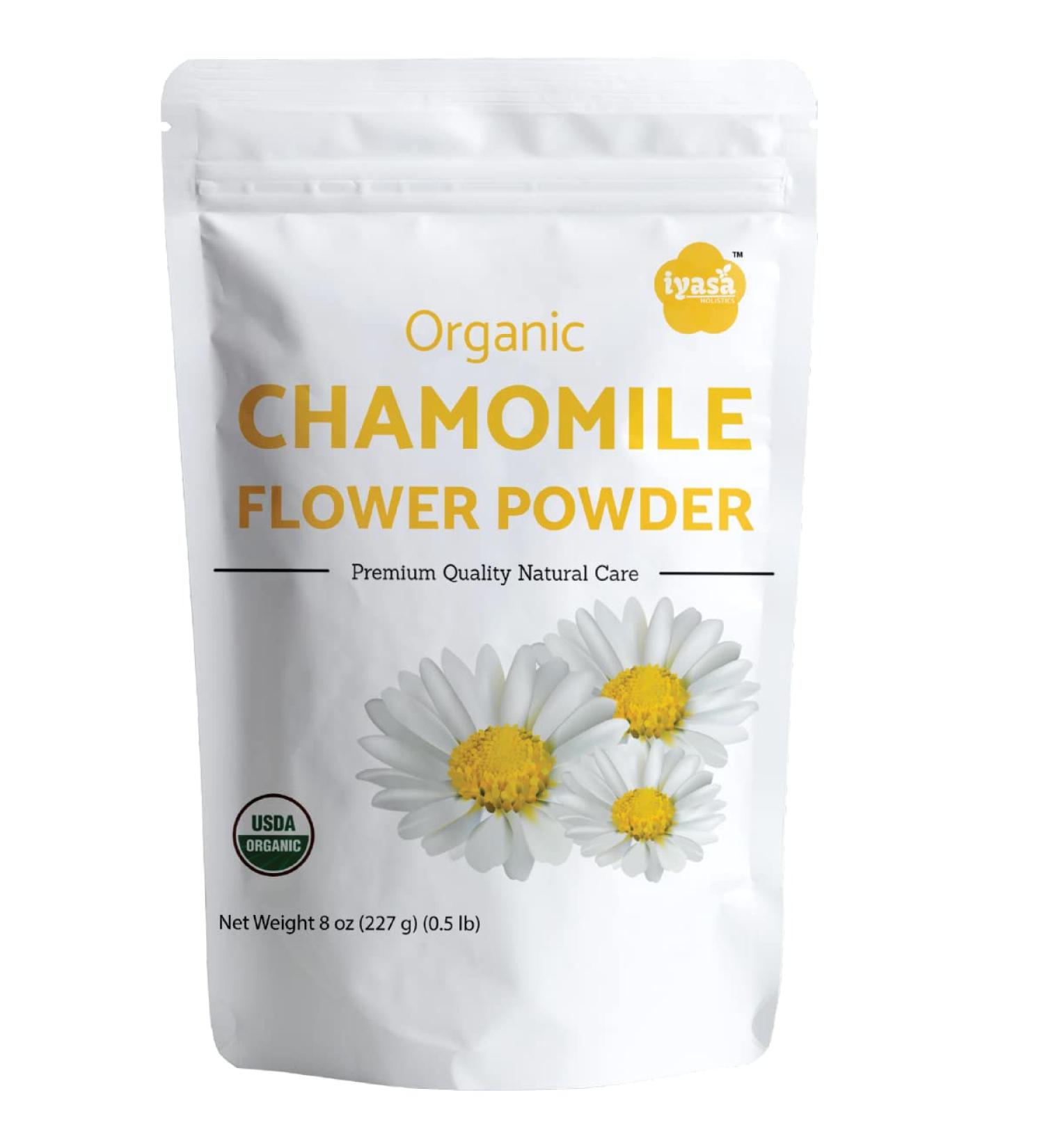 Iyasa Holistics Organic Chamomile Flower Powder - Food Grade for Baking, Cooking, Tea, Skin & Hair Care - 8 oz (223 gm) - Buy Online on GoSupps.com