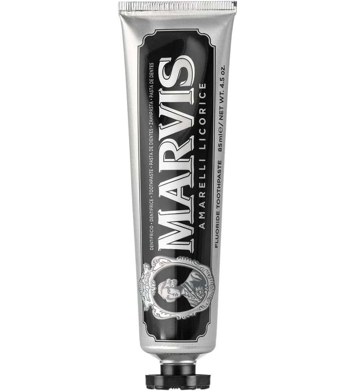 Buy MARVIS Amarelli Licorice Mint Toothpaste 85ml | Refreshing Liquorice & Mint Flavor for Long-Lasting Fresh Breath | International Shipping Available - Buy Online on GoSupps.com