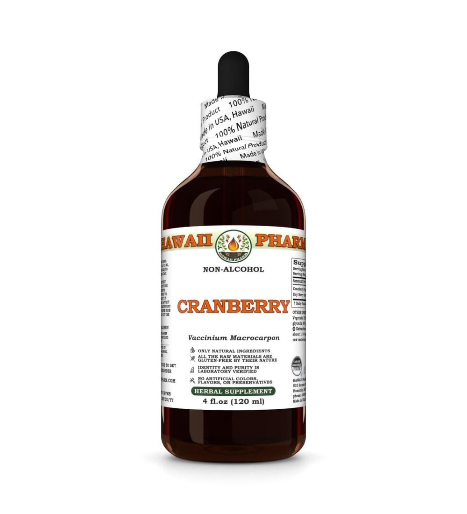 Cranberry (Vaccinium Macrocarpon) Dry Berry Glycerite Made in Hawaii All Natural Vegan Lab Tested Alcohol-Free Liquid Extract - 4 fl.oz 4 Fl Oz (Pack of 1) - Buy Online on GoSupps.com