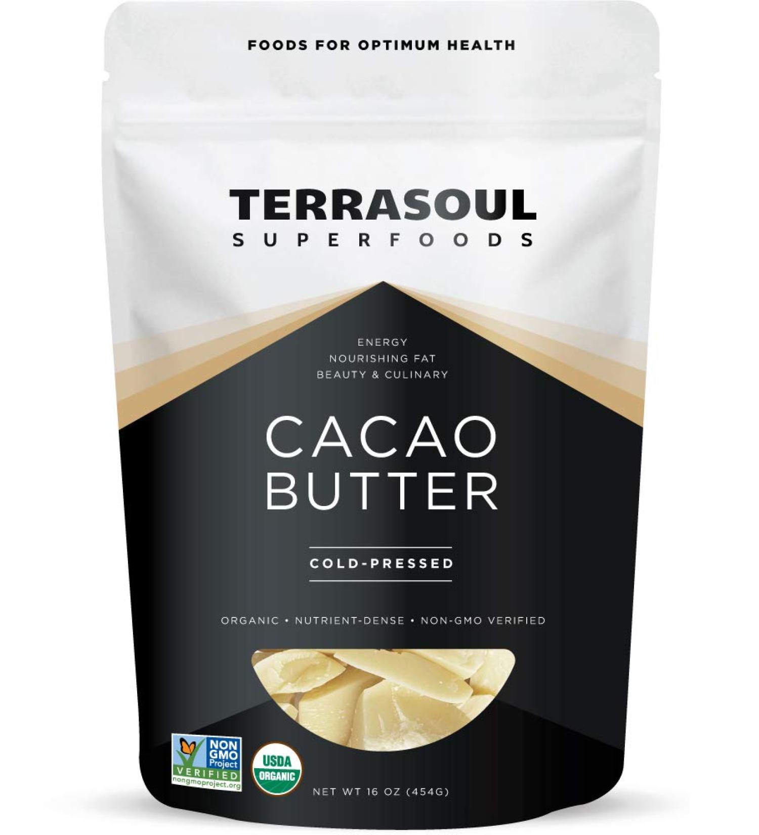 Terrasoul Superfoods Organic Cacao Butter 1 Lb - Raw, Keto, Vegan, Unrefined - Buy Online on GoSupps.com