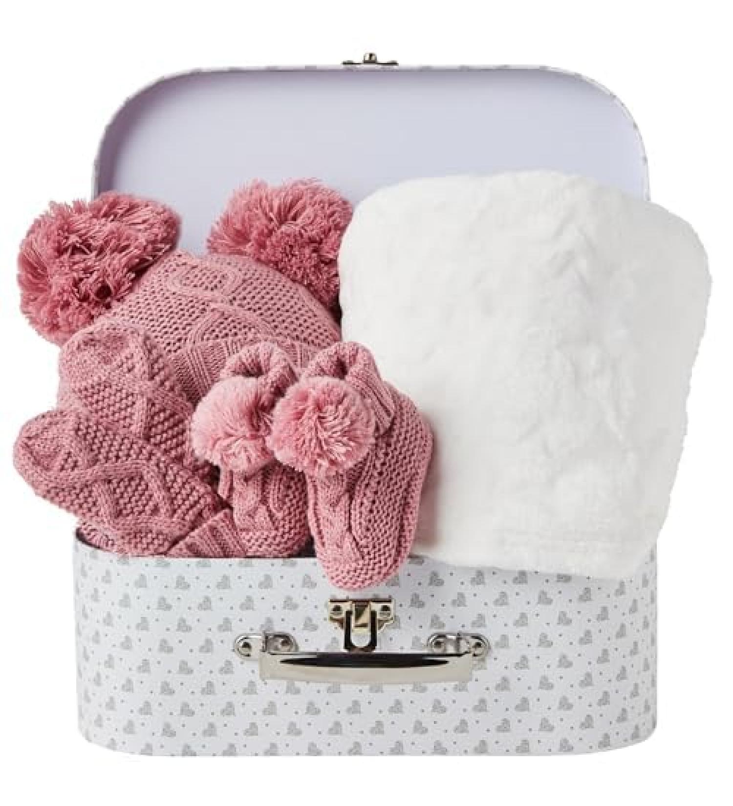 Baby Girl Winter Gift Set - Fleece Blanket, Hat, Booties, Gloves | Newborn & Baby Shower Winter Clothes | Warm Baby Gifts in Standard Rose - Buy Online on GoSupps.com