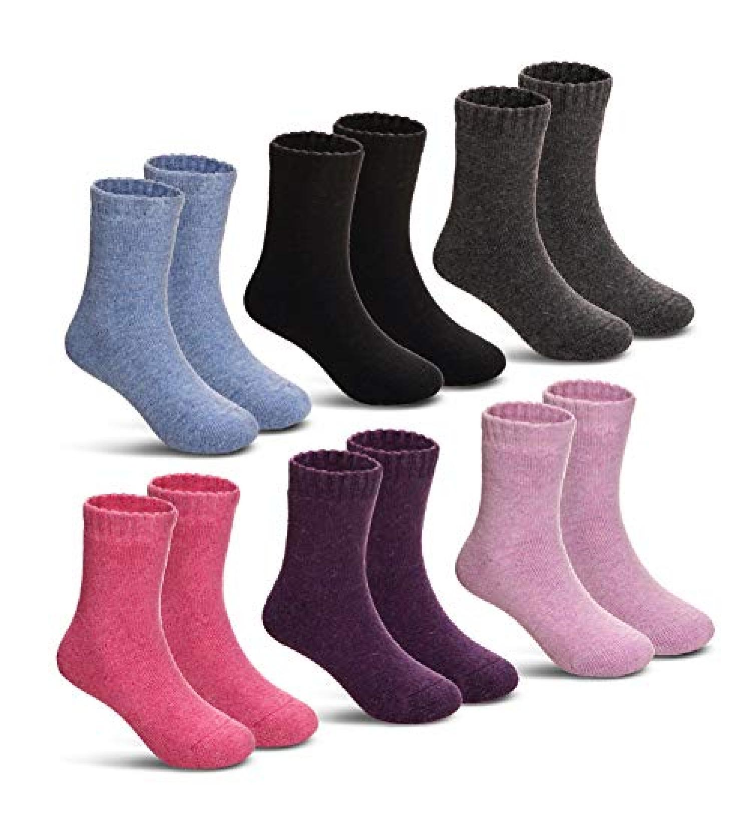 Winter Warm Kids Wool Crew Socks - 6 Pairs Solid Color for Boys and Girls 4-7 Years - Buy Online on GoSupps.com