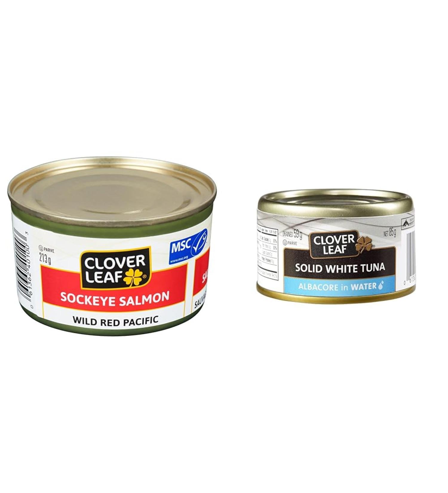 Clover Leaf Sockeye Salmon Wild Red Pacific- 213g 24 Count - Canned Salmon & Solid White Albacore Tuna in Water - 85g 24 Count - Canned Tuna Canned Salmon+Albacore Tuna in Water - Buy Online on GoSupps.com