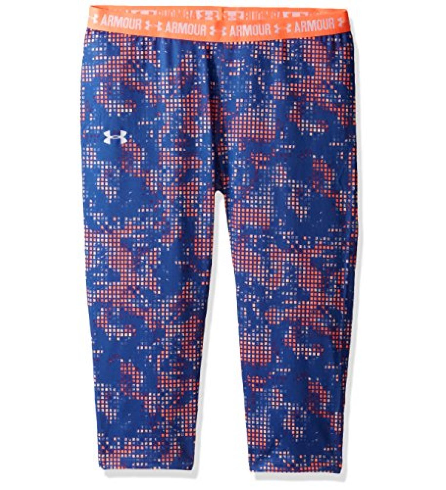 Under Armour Girls' Under Armor HeatGear Printed Capris Large Playful Peach (164)/Lavender Ice