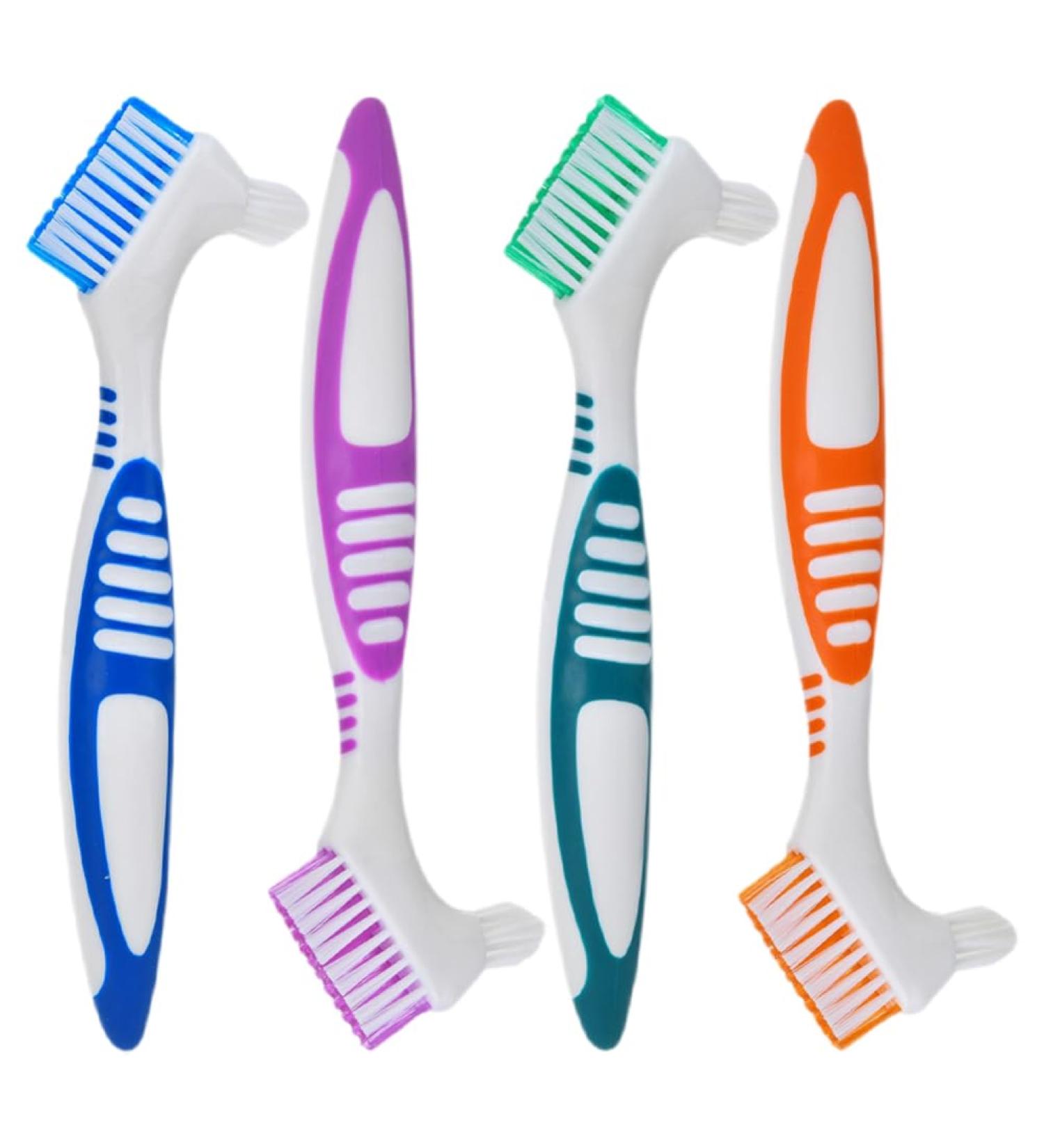 FRCOLOR 4pcs Denture Brush Set - Dual Headed Hard Bristle Toothbrush for Dentures & Retainers | Dentist Recommended Cleaner - Buy Online on GoSupps.com