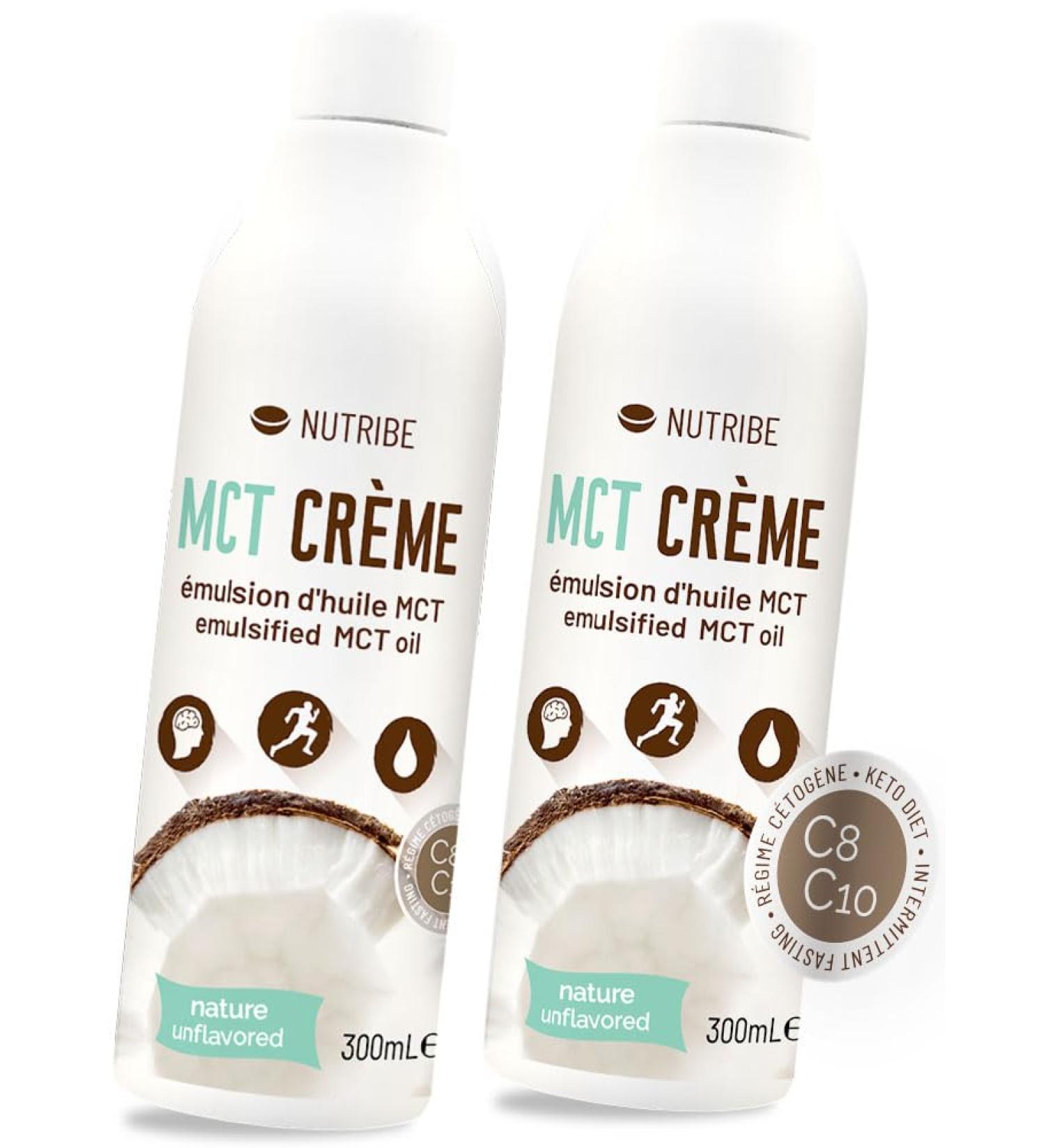 Nutribe MCT Cream - Oil Based MCT Pure C8 C10 - Perfect Dilution - French Laboratory 300ml (Pack of 2) for Ketosis Boosting Intermittent Fasting - Buy Online on GoSupps.com