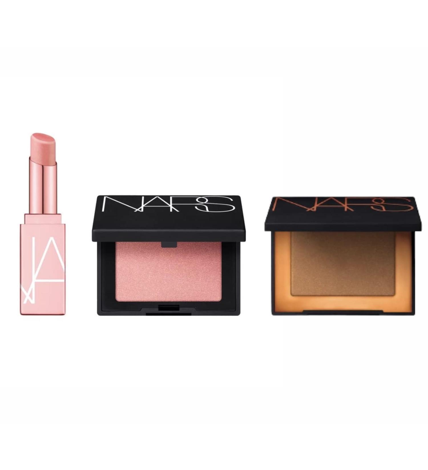 Nars Laguna Bronzer Orgasm Blush and Afterglow Lipstick Lip Balm Mini Trio (Travel Size) Gift Set