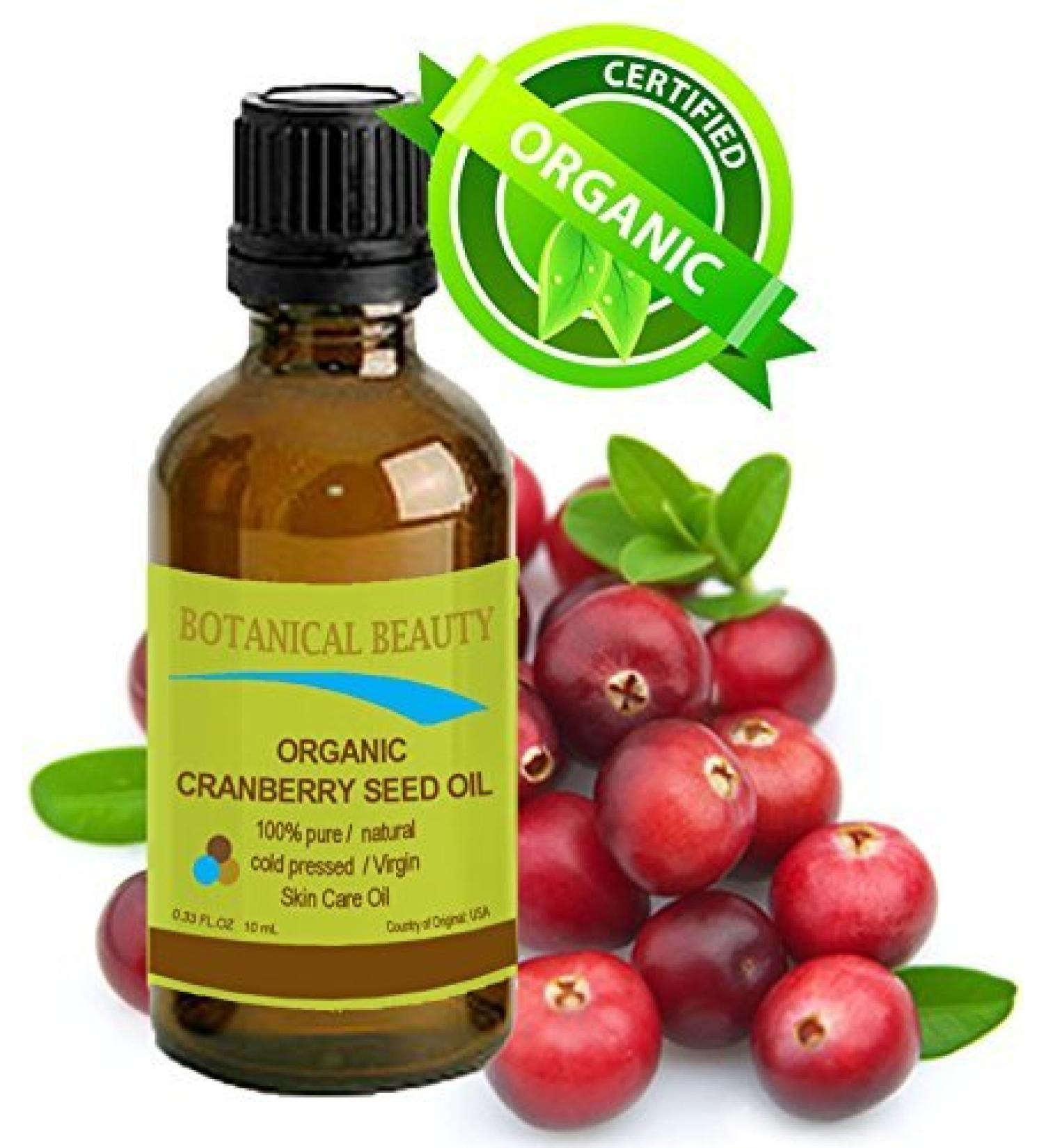 CRANBERRY SEED OIL 100% Pure Natural Unrefined Virgin Cold Pressed Carrier Oil. 0.33 fl.oz - 10 ml. for Face Skin Body Hair Lips Nails Anti - Aging Face Oil by Botanical Beauty