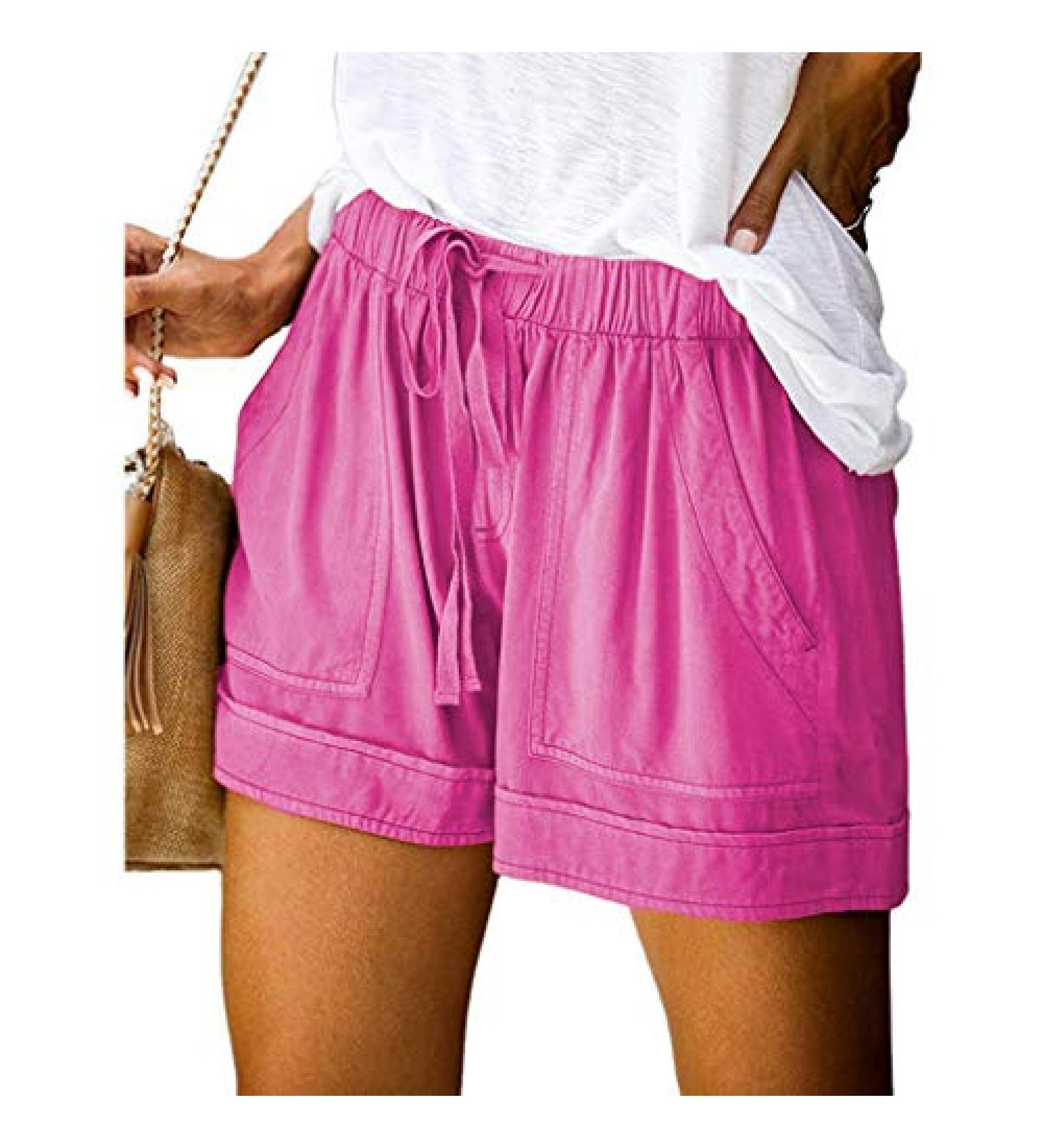 Hessimy Women's Summer Shorts with Pockets - Comfy Drawstring Casual Elastic Waist, X-Large Hot Pink - Buy Online on GoSupps.com