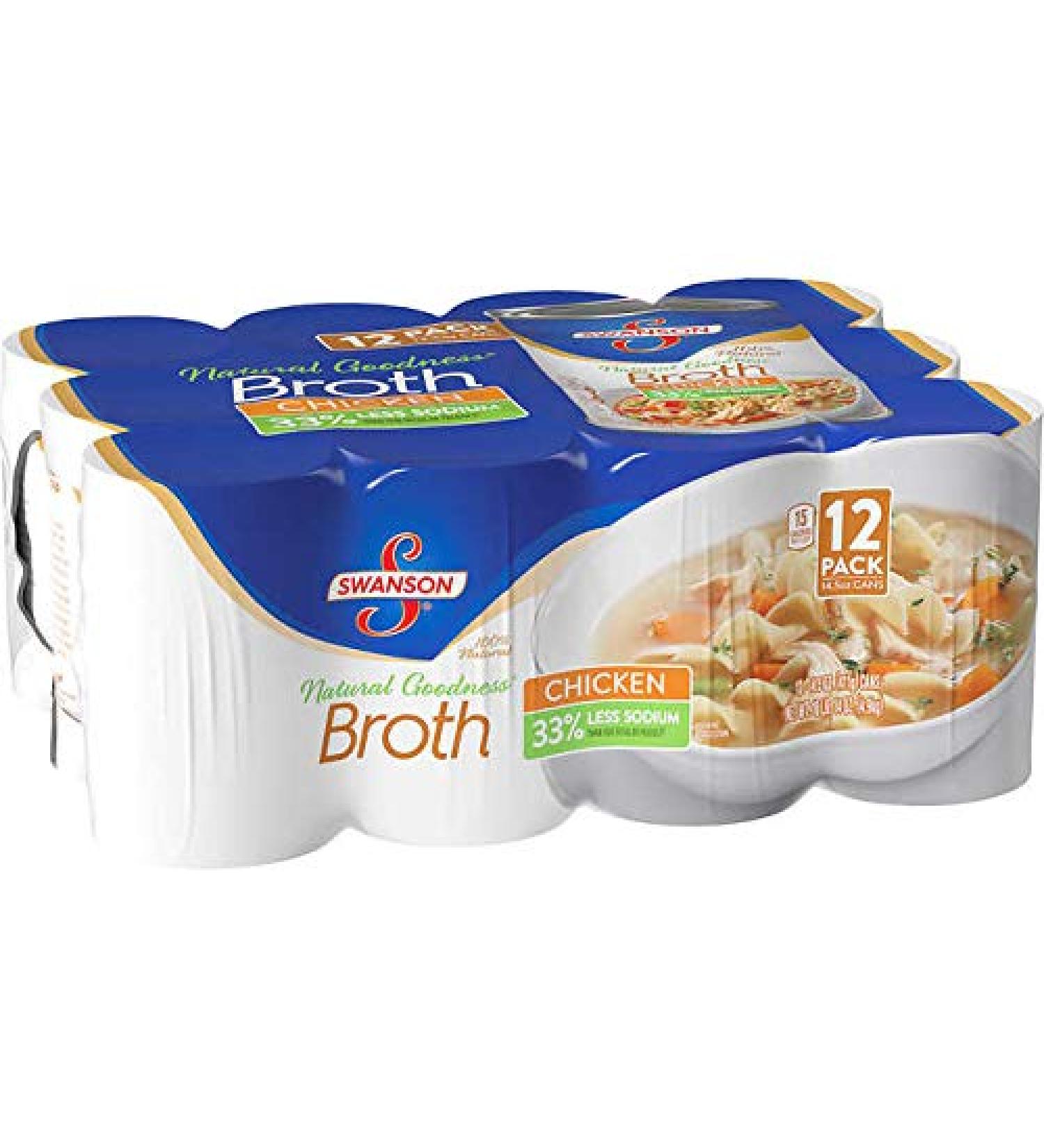 Swanson 100% Natural Goodness 33% Less Sodium Chicken Broth - 12 Cans (14.5 oz) - Buy Online on GoSupps.com