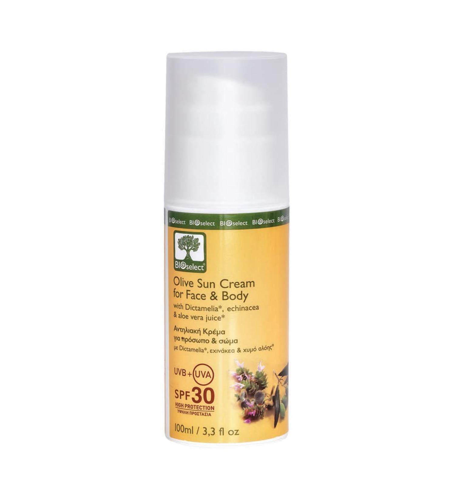 BIOselect Olive Sun Cream SPF 30 - High Protection Face & Body Sunscreen (100ML) - International Shipping Available - Buy Online on GoSupps.com