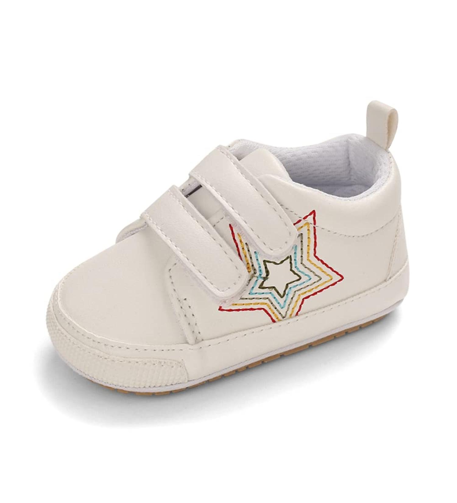 Cheerful Mario Baby First Walking Shoes - Soft PU Leather Anti-Slip Pram Shoes for Boys and Girls 6-12 Months (White Star) - Buy Online on GoSupps.com