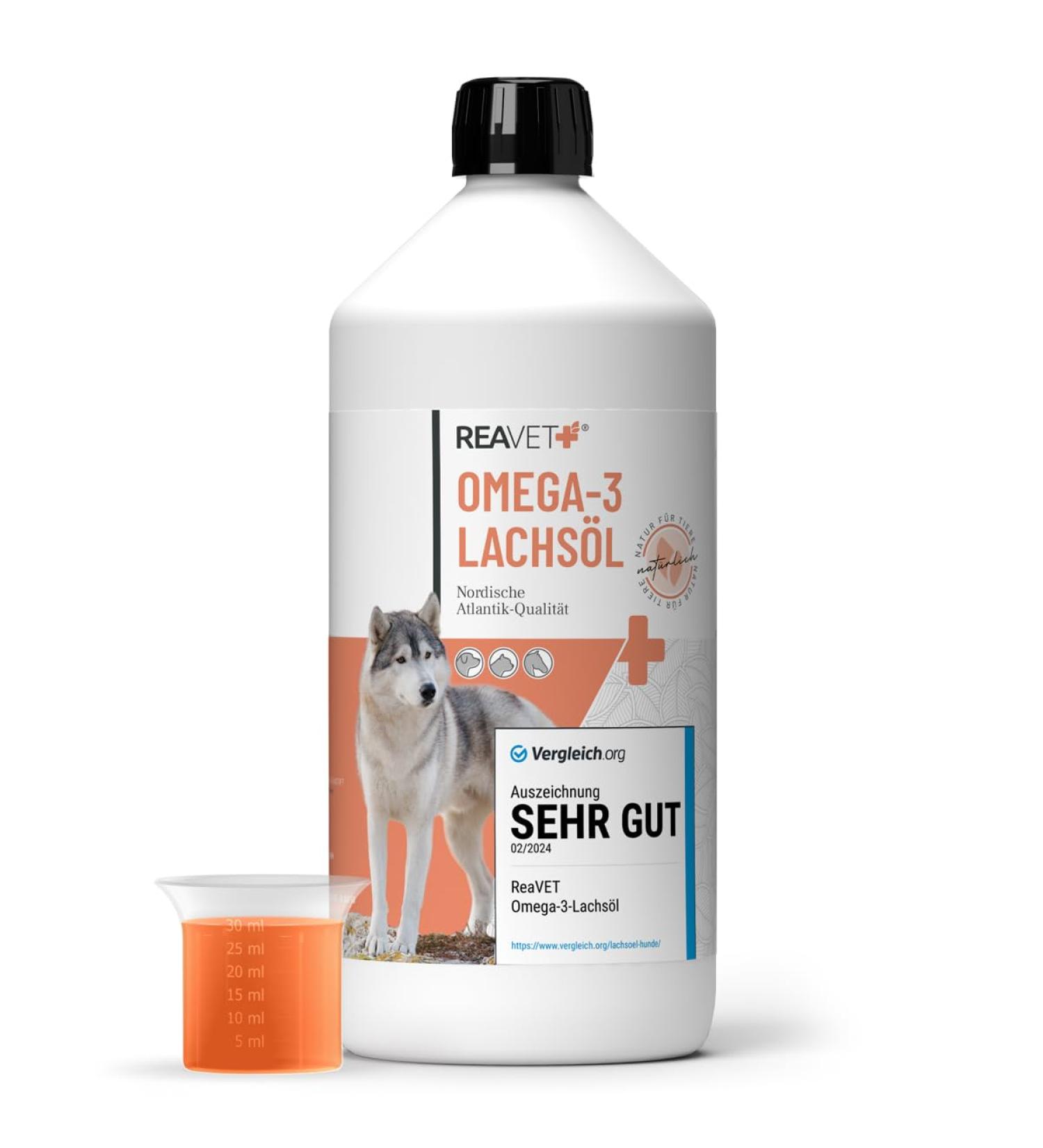 Reavet Salmon Oil for Dogs 1L - Omega 3 & 6 High Dose Additive-Free Freshly Bottled in Germany - 2024 - Buy Online on GoSupps.com
