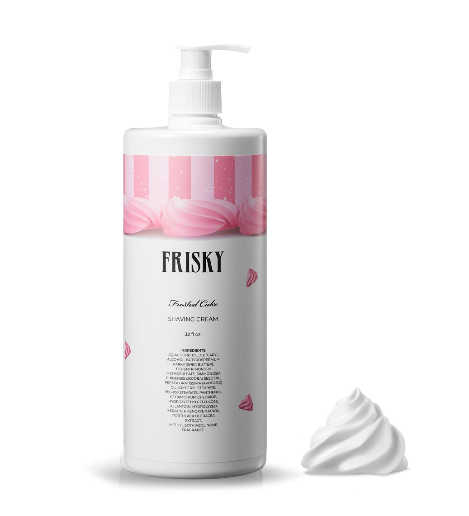 Frisky Frosted Cake Shaving Cream for Women - 32 OZ Rash-Free Moisturizing Formula with Shea Butter & Jojoba Oil | Vanilla Scent for Sensitive Skin Bikini Armpit & Face - Buy Online on GoSupps.com