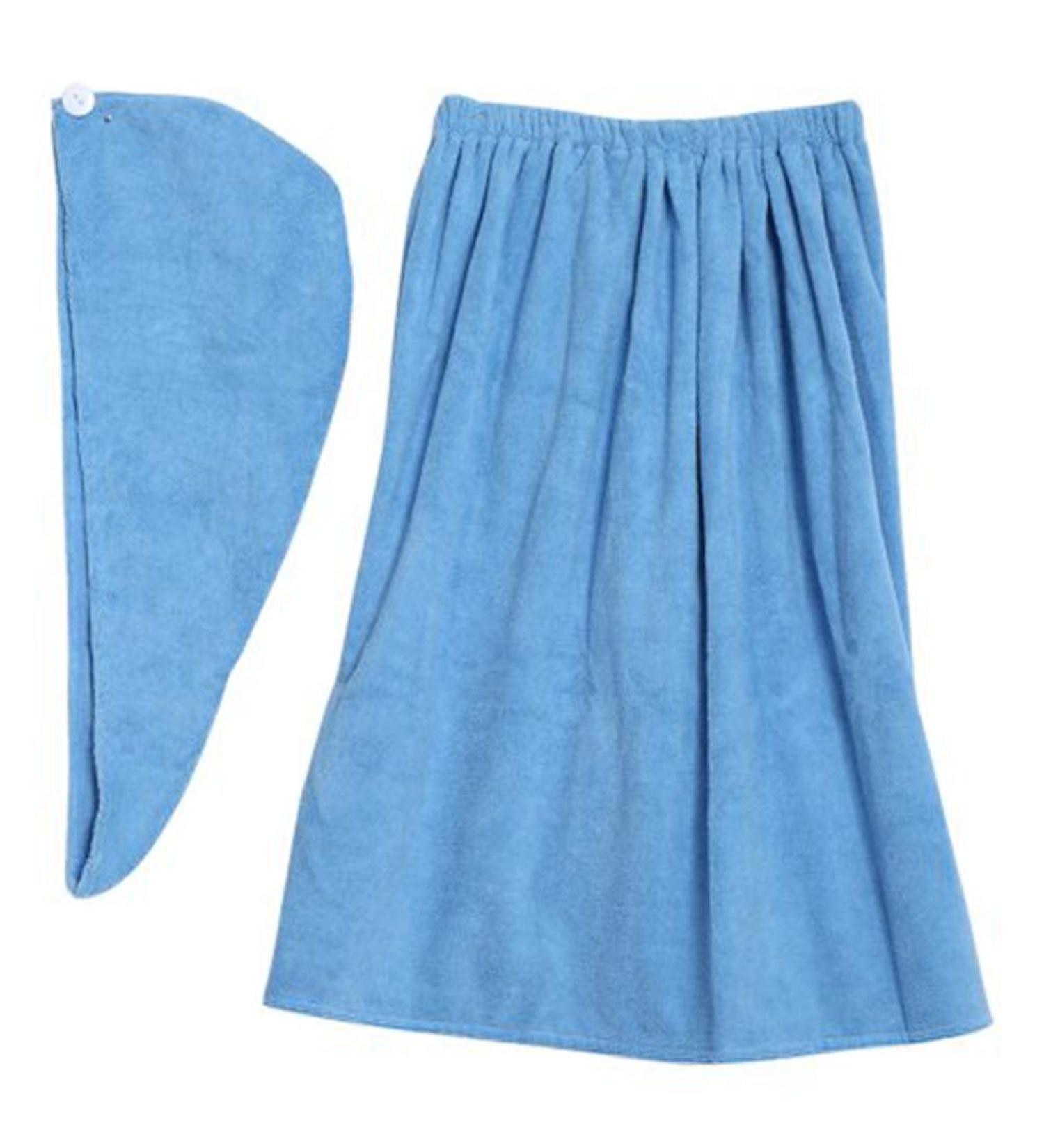 Soft Spa Bathrobe Set - High Absorbency Blue Towel Bathrobe & Quick Dry Hair Drying Cap for Ultimate Comfort - Buy Online on GoSupps.com