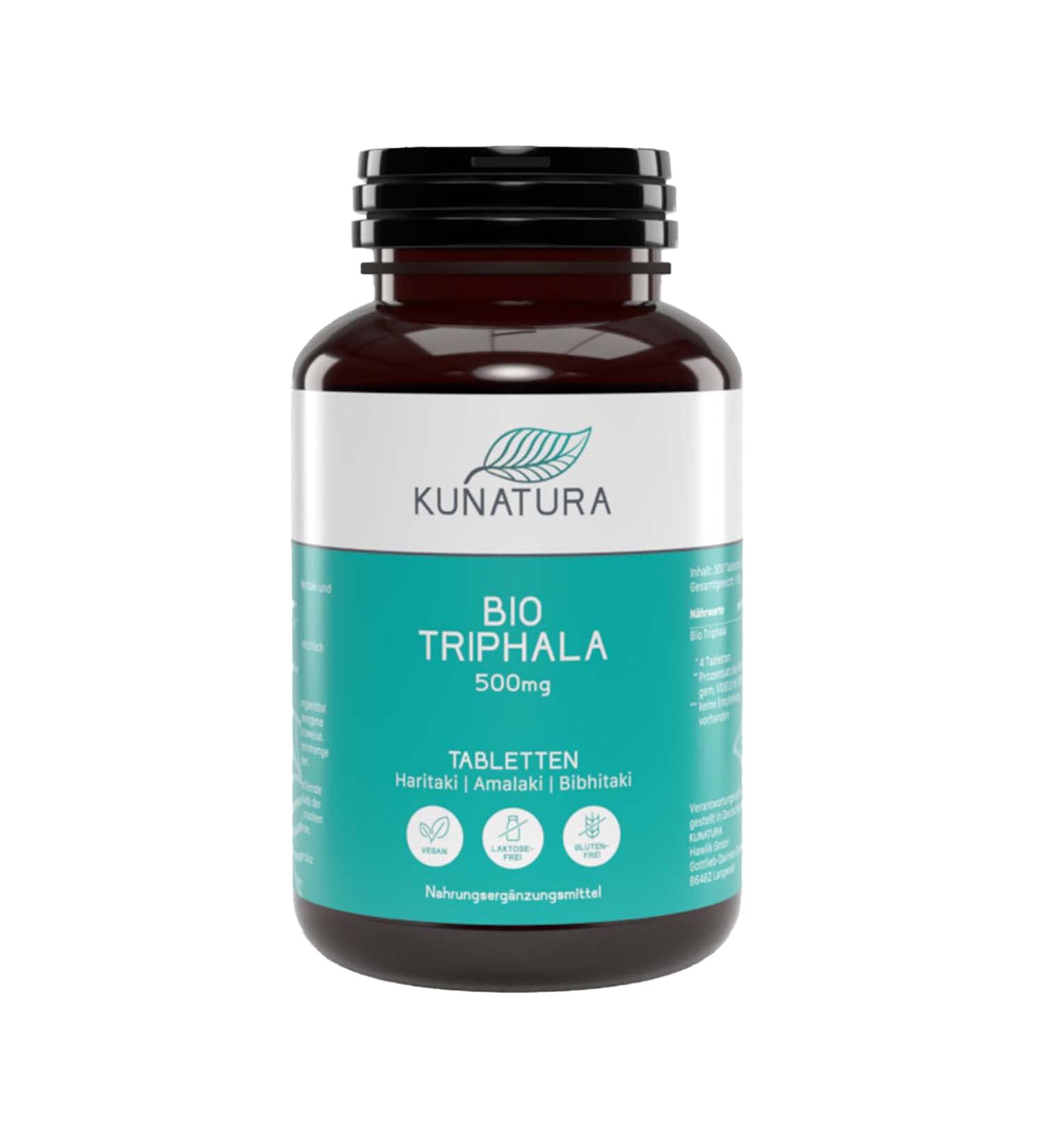 Buy Kunatura Bio Triphala - 300 High-Dose Tablets (500mg) - 100% Natural Lab-Tested Made in Germany - Amalaki Bibhitaki Haritaki - Buy Online on GoSupps.com