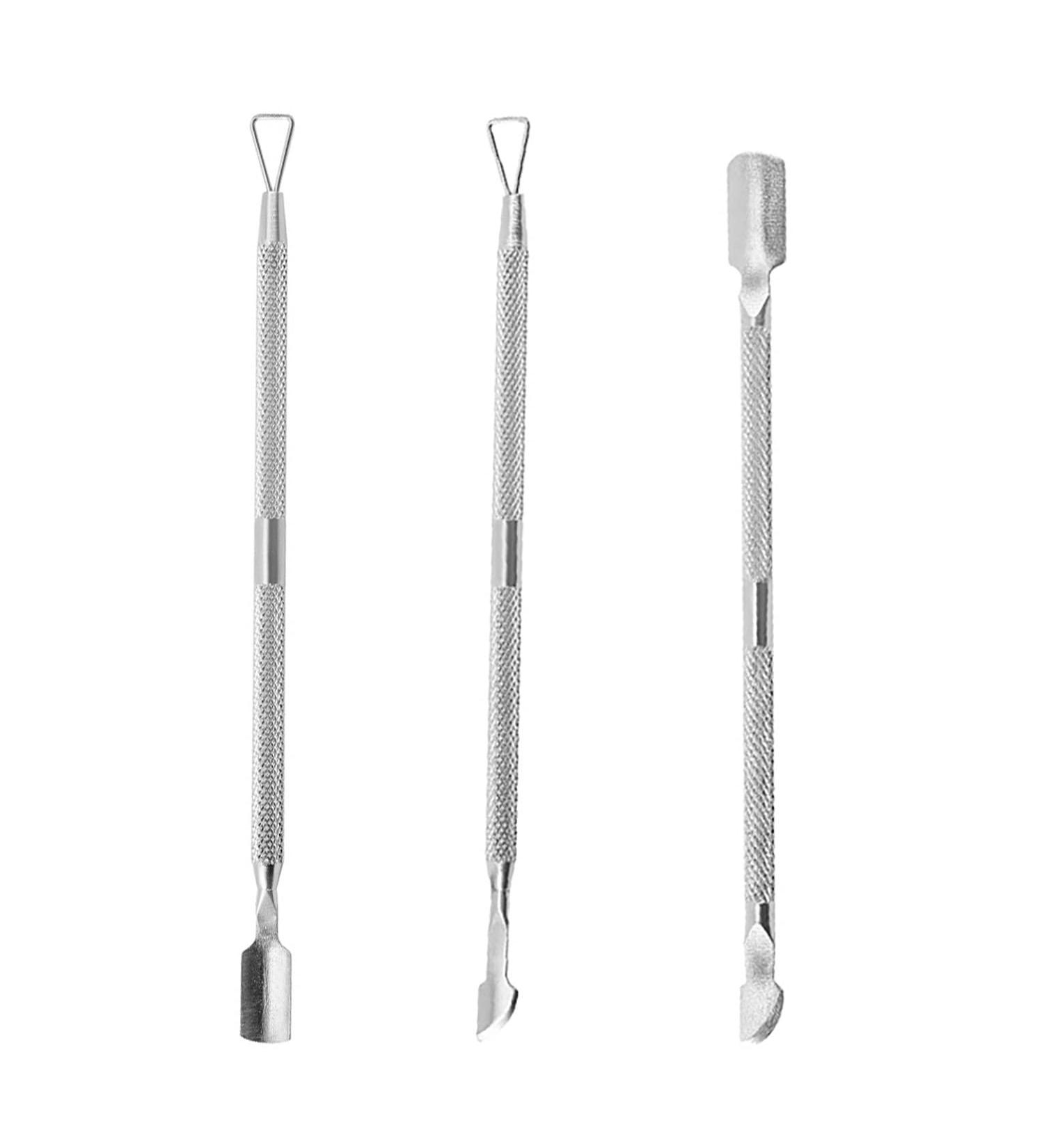 laoxiangji 3 Piece Cuticle Pusher Set Cuticle Pusher Stainless Steel Double End Nail Cleaner Cuticle Remover for Manicure Pedicure Nail Cleaning Gel and Nail Polish Remover - Buy Online on GoSupps.com