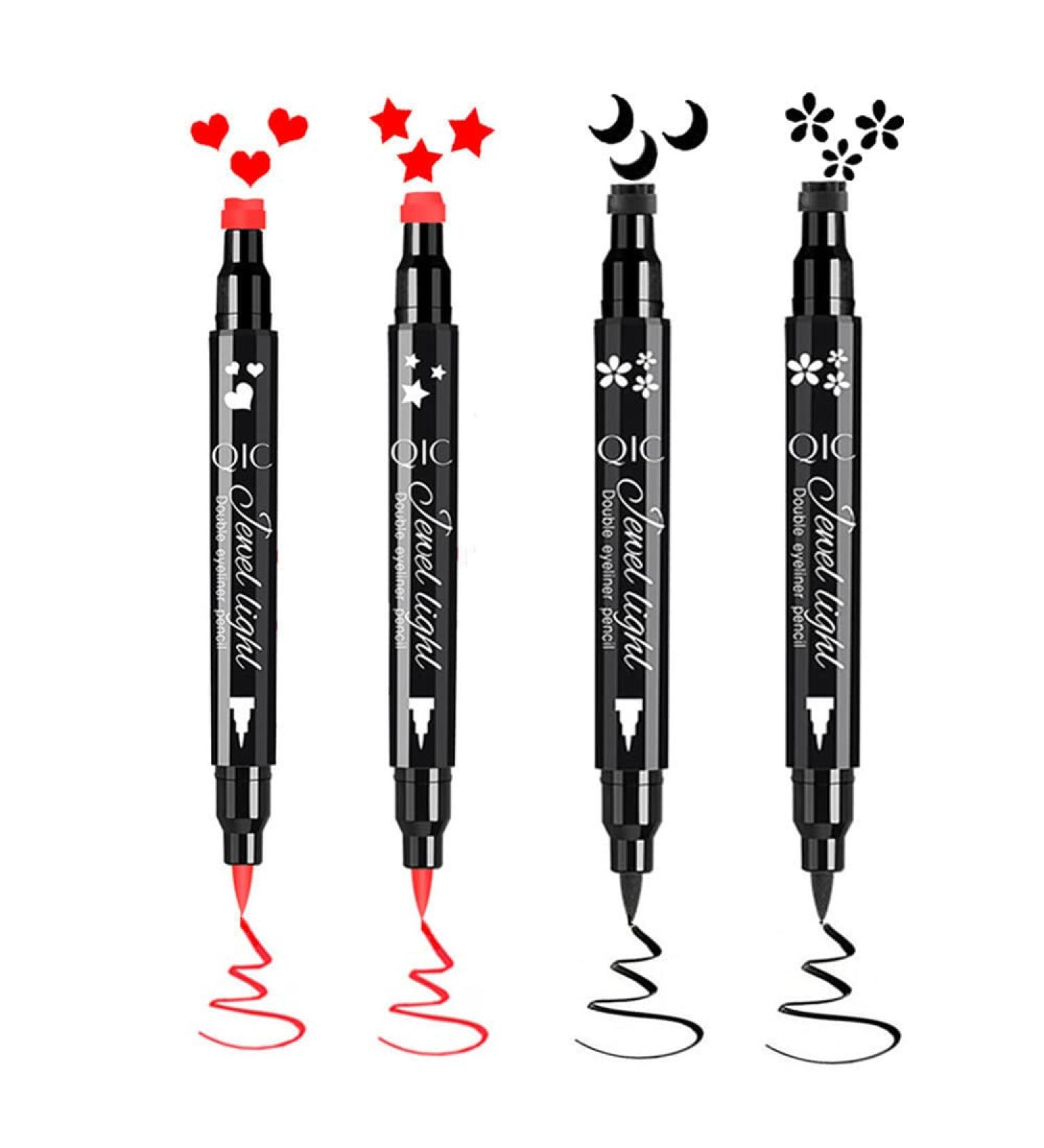 Go Ho 4 PCS Red and Black Liquid Eyeliner Stamp Pen - Waterproof Double-sided Seal Eyeliner Stencils for Long-Lasting, Smudge-Proof Cat Eye Look - Heart Star Moon Flower Design - 2 Red + 2 Black - Buy Online on GoSupps.com