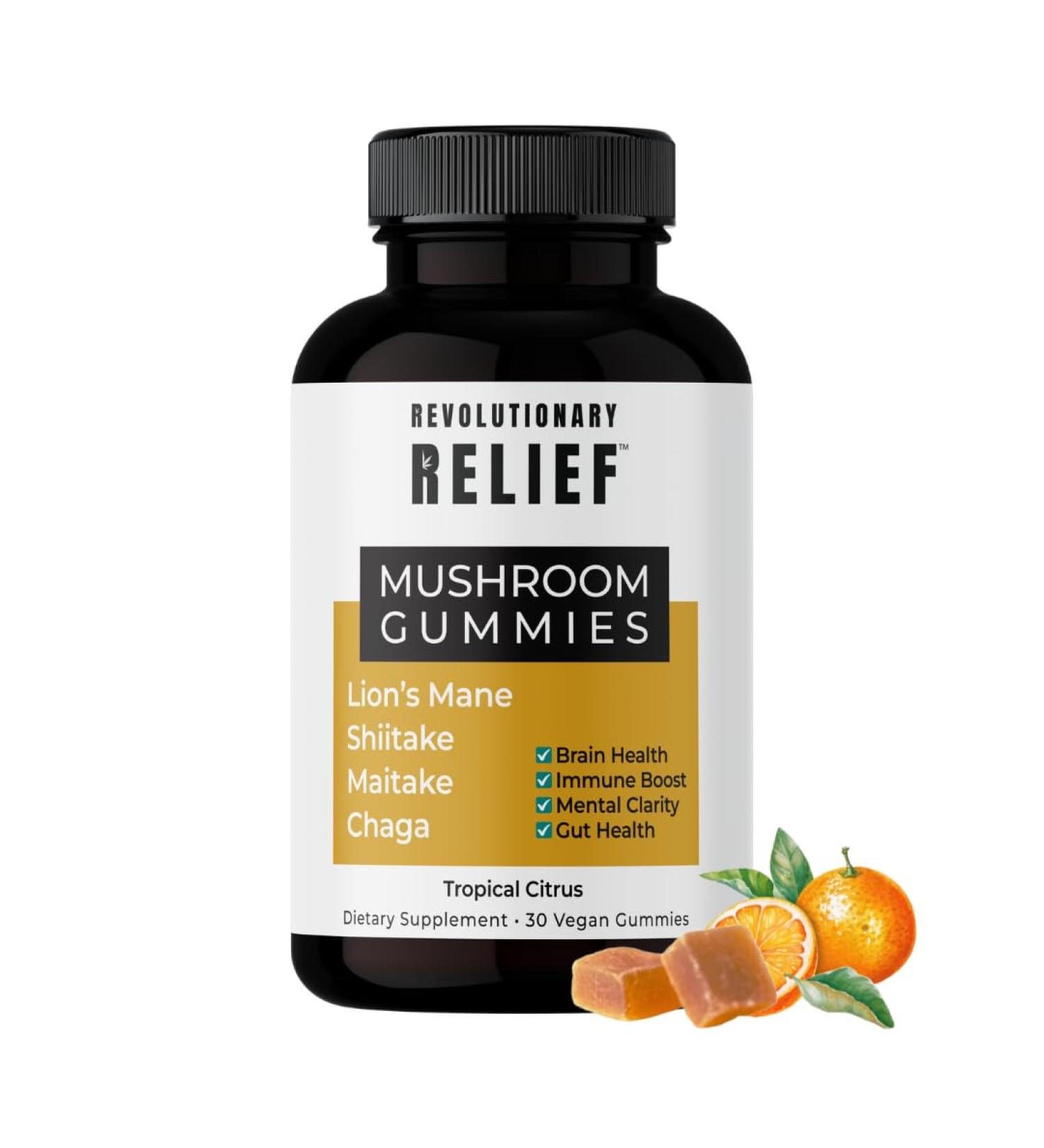 Revolutionary Relief Adaptogenic 4-1 Mushroom Extract Gummies for Focus Clarity & Immune Support with Lion s Mane Shiitake Chaga & Maitake Vegan Keto-Friendly Tropical Citrus Flavor - Buy Online on GoSupps.com