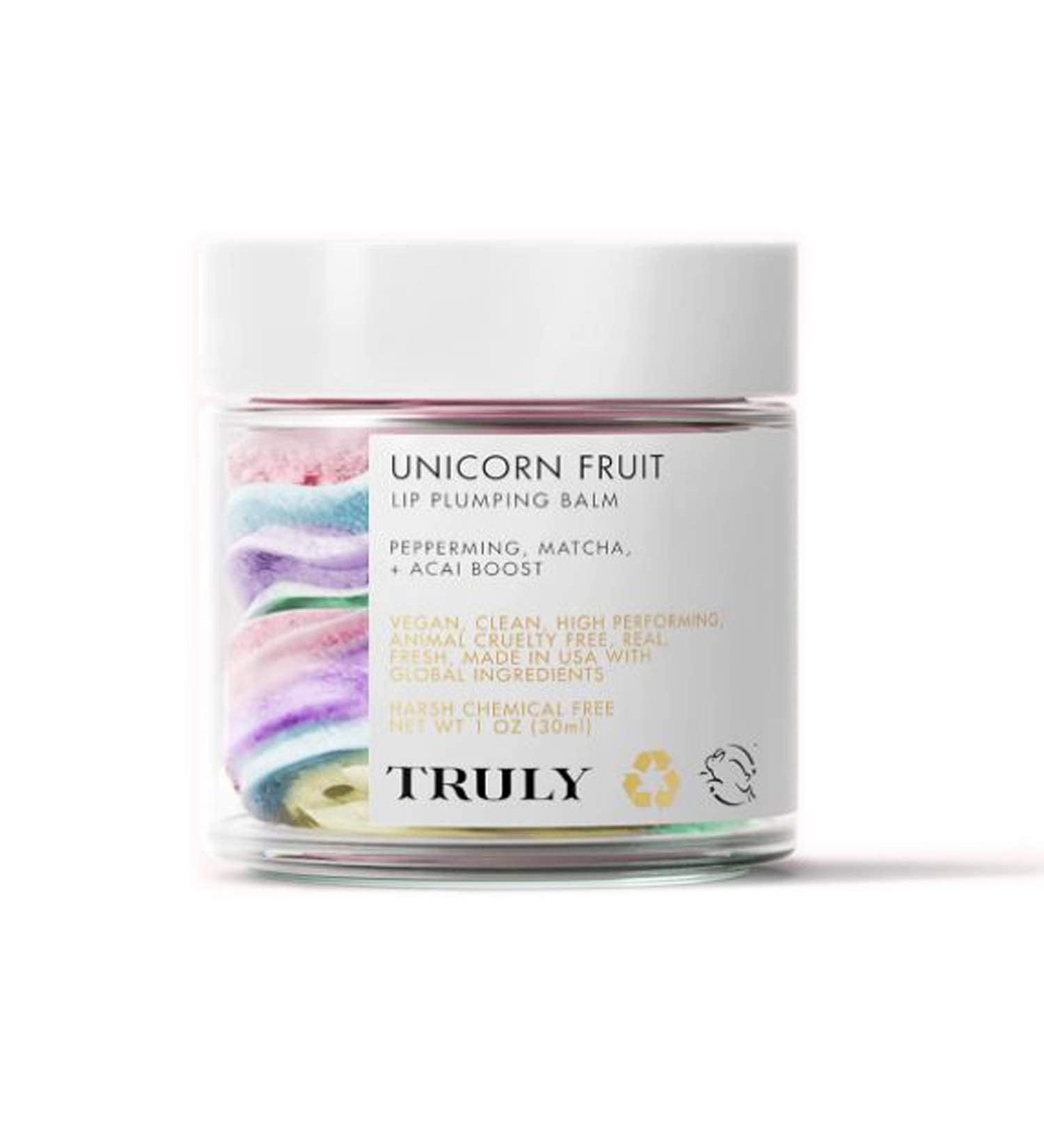 Truly Unicorn Fruit Lip Plumping Balm 1 Oz with Peppermint, Shea Butter, Acai - Vegan & Cruelty Free - Buy Online on GoSupps.com