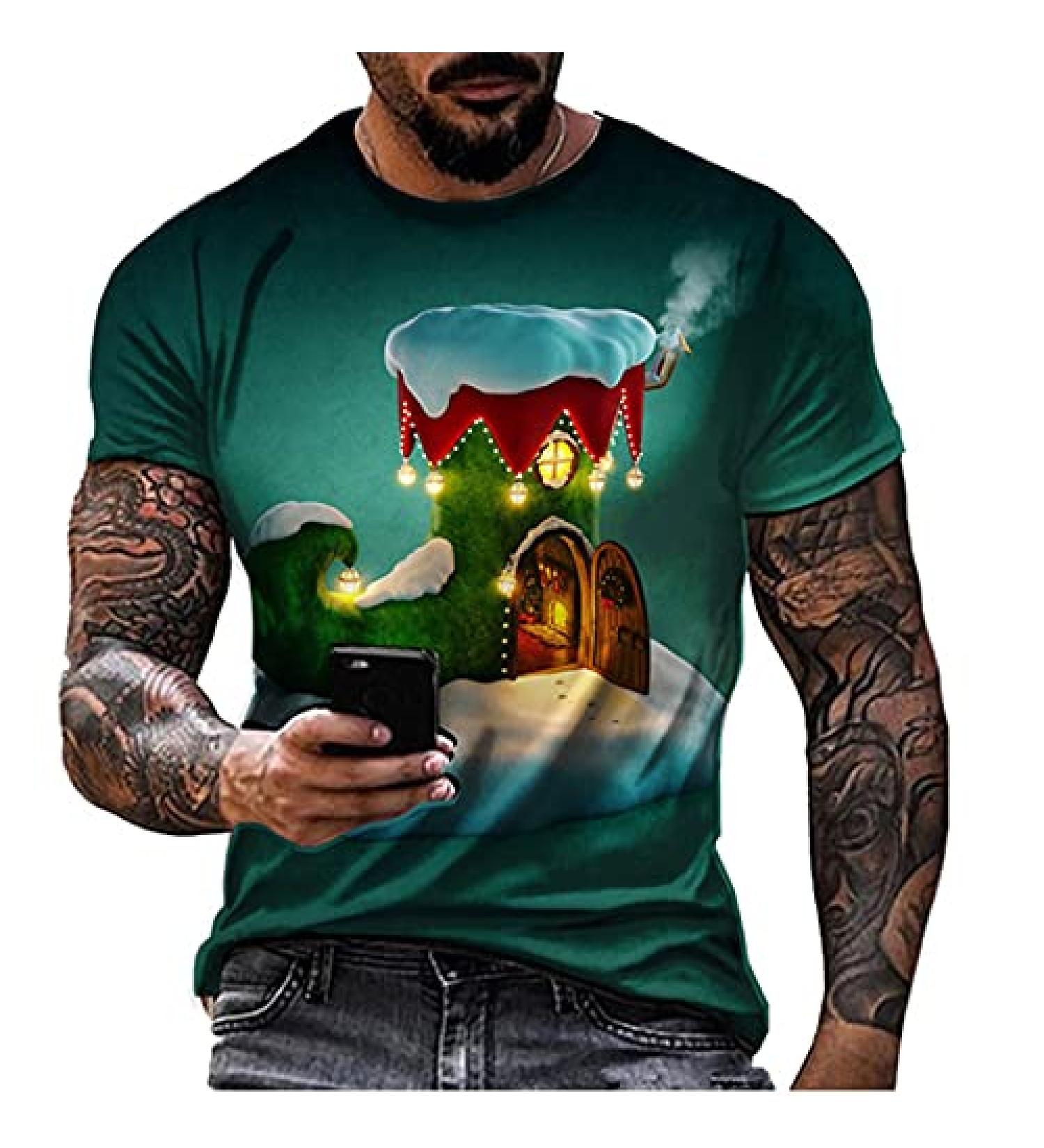 Christmas Ugly T-Shirt - Novelty 3D Printed Xmas Gift for Men & Women - X-Large Green - Buy Online on GoSupps.com