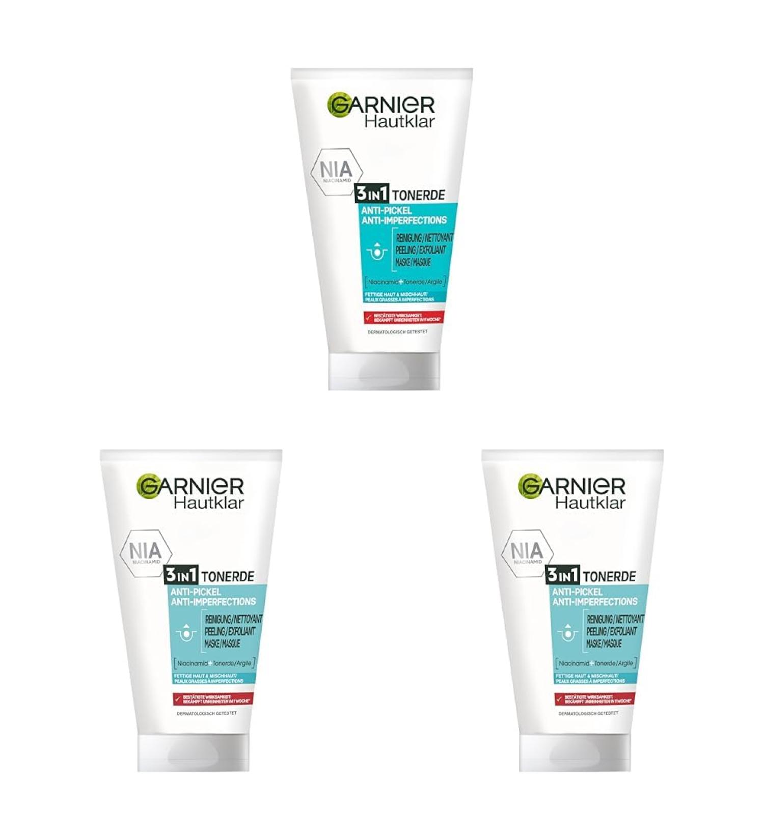 Garnier Skin Clear 3-in-1 Facial Cleanser for Impure Skin - Salicylic Acid & Clay - 150ml (3-Pack) | Best International Shipping - Buy Online on GoSupps.com