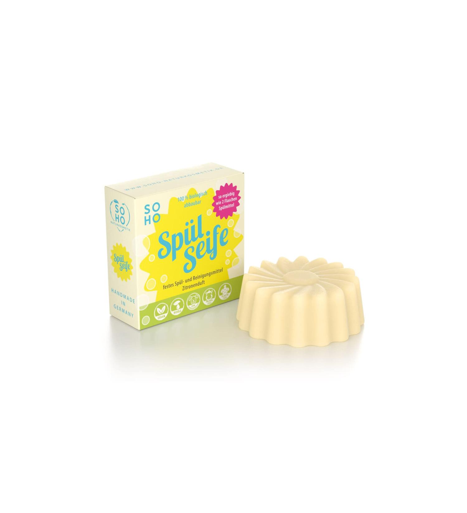Soho Natural Cosmetics Rinsing Soap 80g | Lemon-Scented Biodegradable Dish Soap | Palm Oil-Free & Vegan Solid Detergent - Buy Online on GoSupps.com
