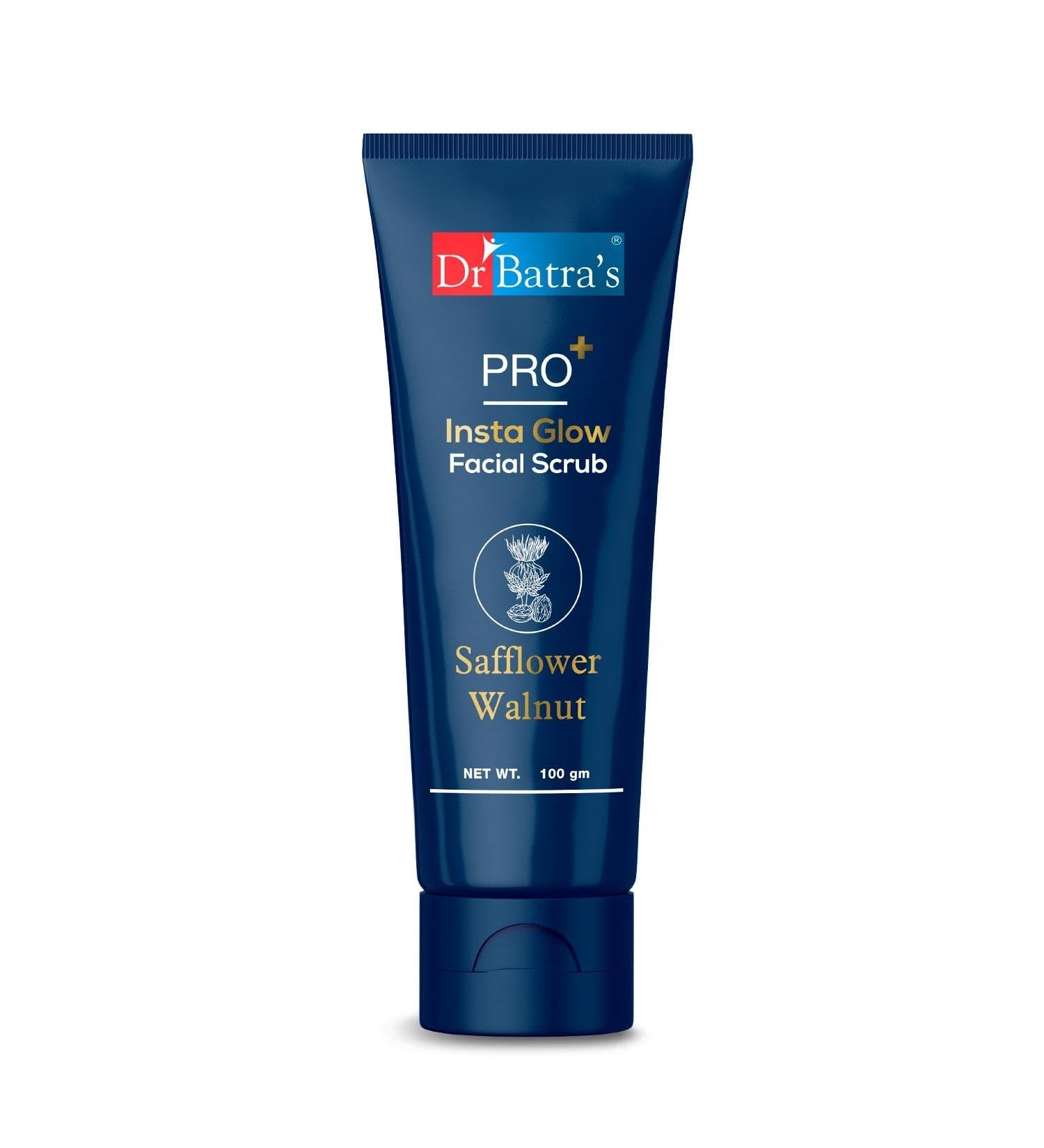 Dr Batra's PRO+ Insta Glow Facial Scrub - Unclogs Pores Brightens Skin Tone & Even Complexion | Echinacea Safflower & Walnut - 100g - Buy Online on GoSupps.com