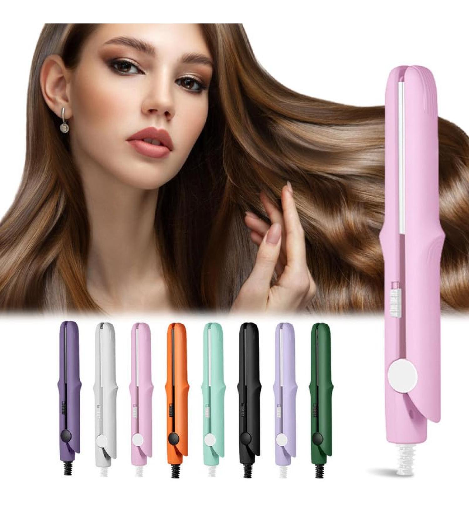 Upgraded 2-in-1 Mini Curling Wand & Flat Iron | Portable Hair Straightener for Short Hair - Long-Lasting Travel Curling Wand (Pink - Buy Online on GoSupps.com