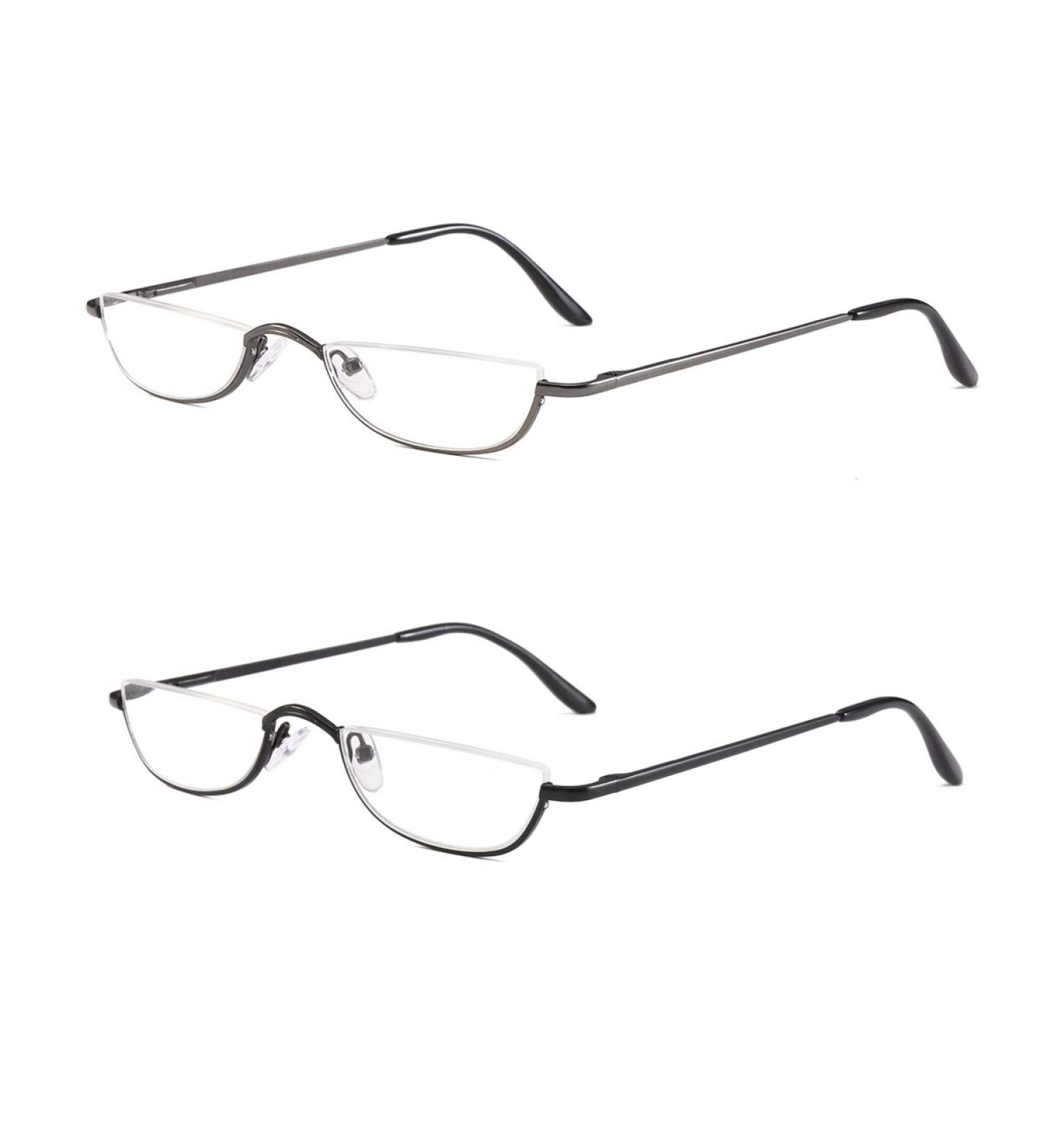 Half Frame Reading Glasses - 2 Pairs Metal Moon Readers for Men & Women - 2.00 Strength (Gray Black - Buy Online on GoSupps.com