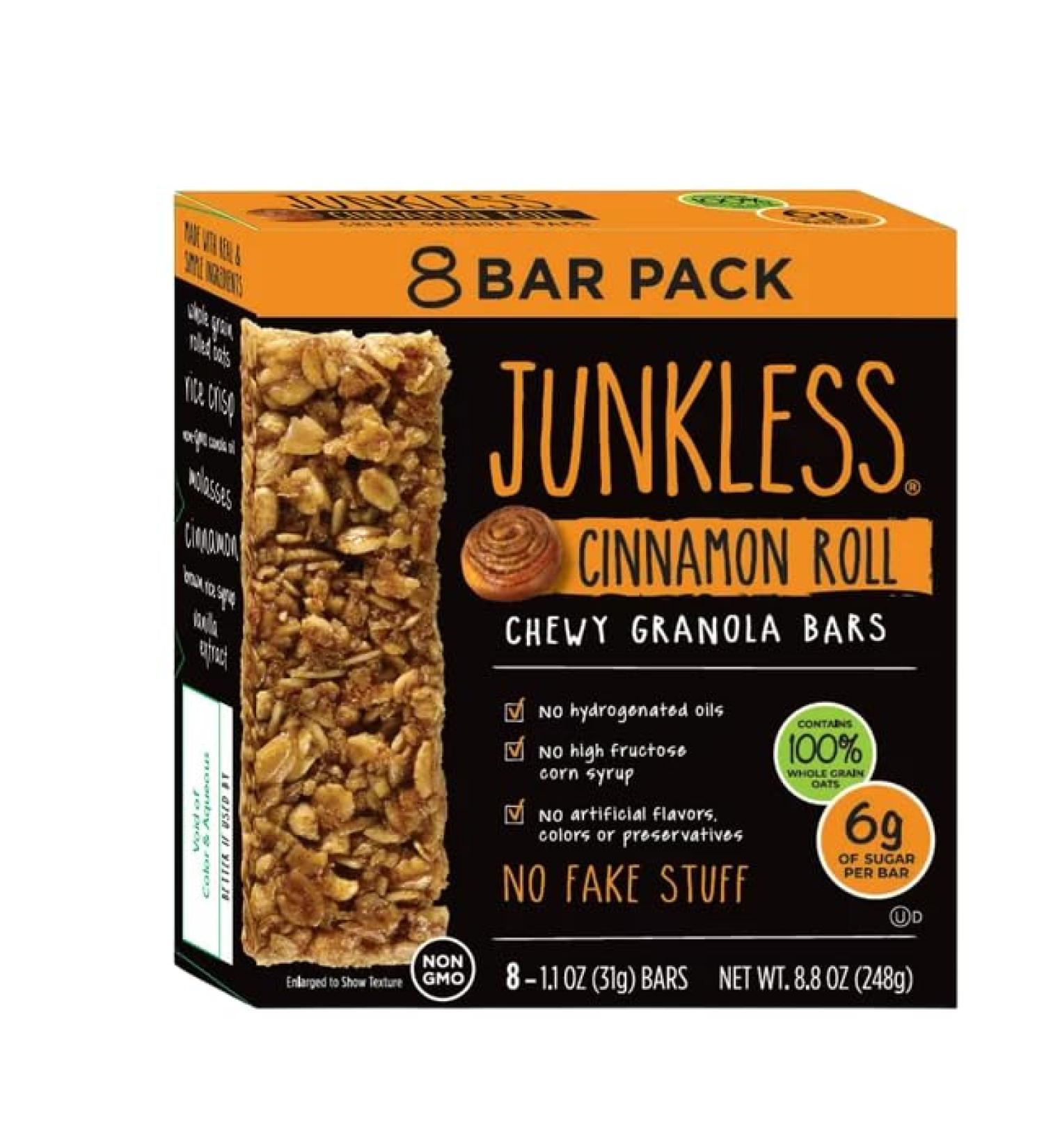 Junkless Non-GMO Delicious Chewy Cinnamon Roll Granola Bars 1.1 oz 8 Count