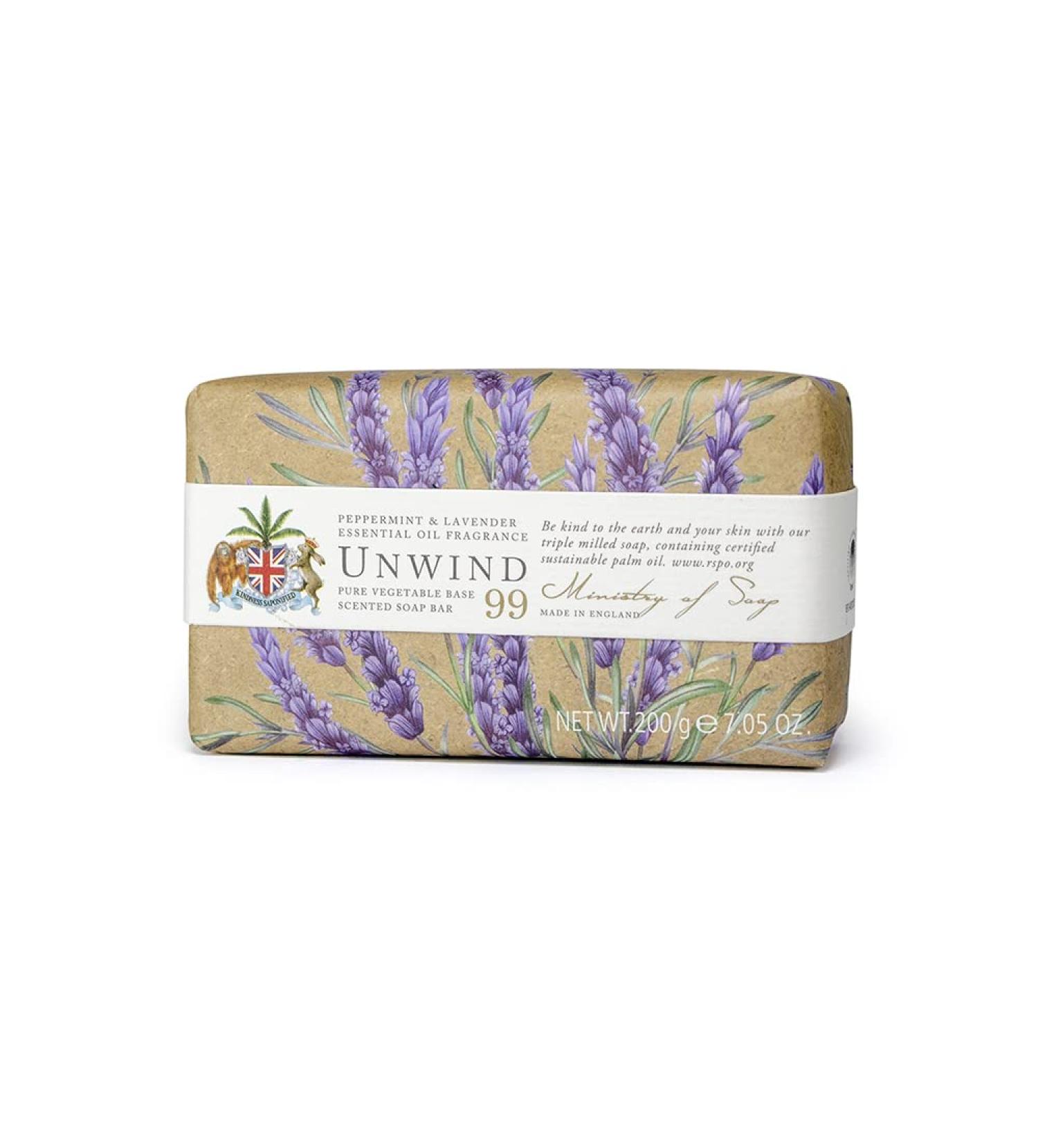 Ministry of Soap Natural Wellbeing Wrapped Soap Unwind Naturally Coloured Triple-Milled Soap Peppermint and Lavender 200g - Buy Online on GoSupps.com
