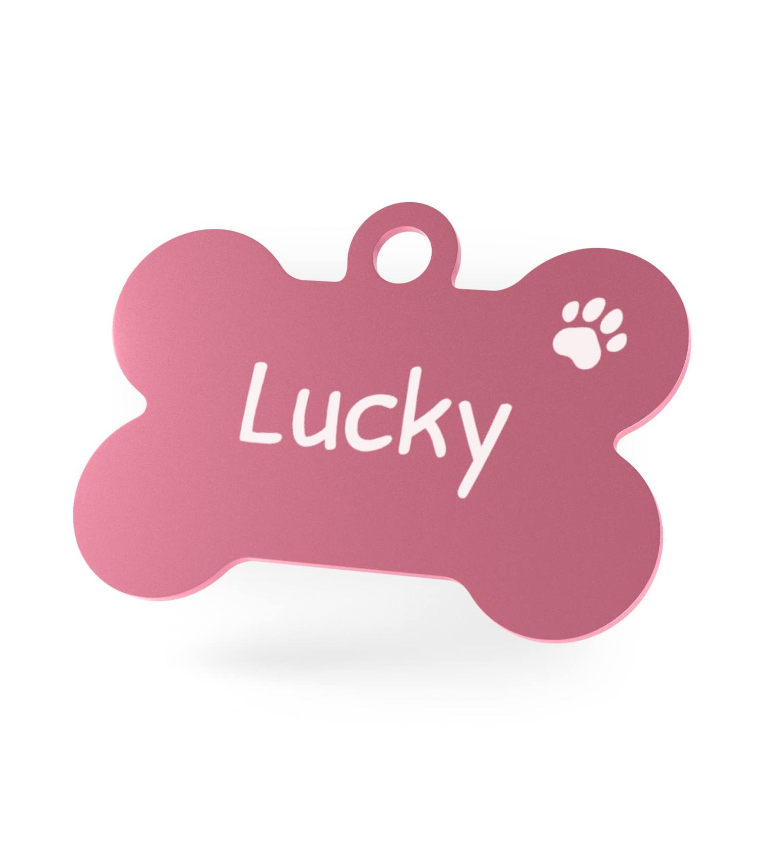 Engraved Pink Dog Tag Bone | Large 38mm with 2 Key Rings - Personalized Pet ID Tag - Buy Online on GoSupps.com