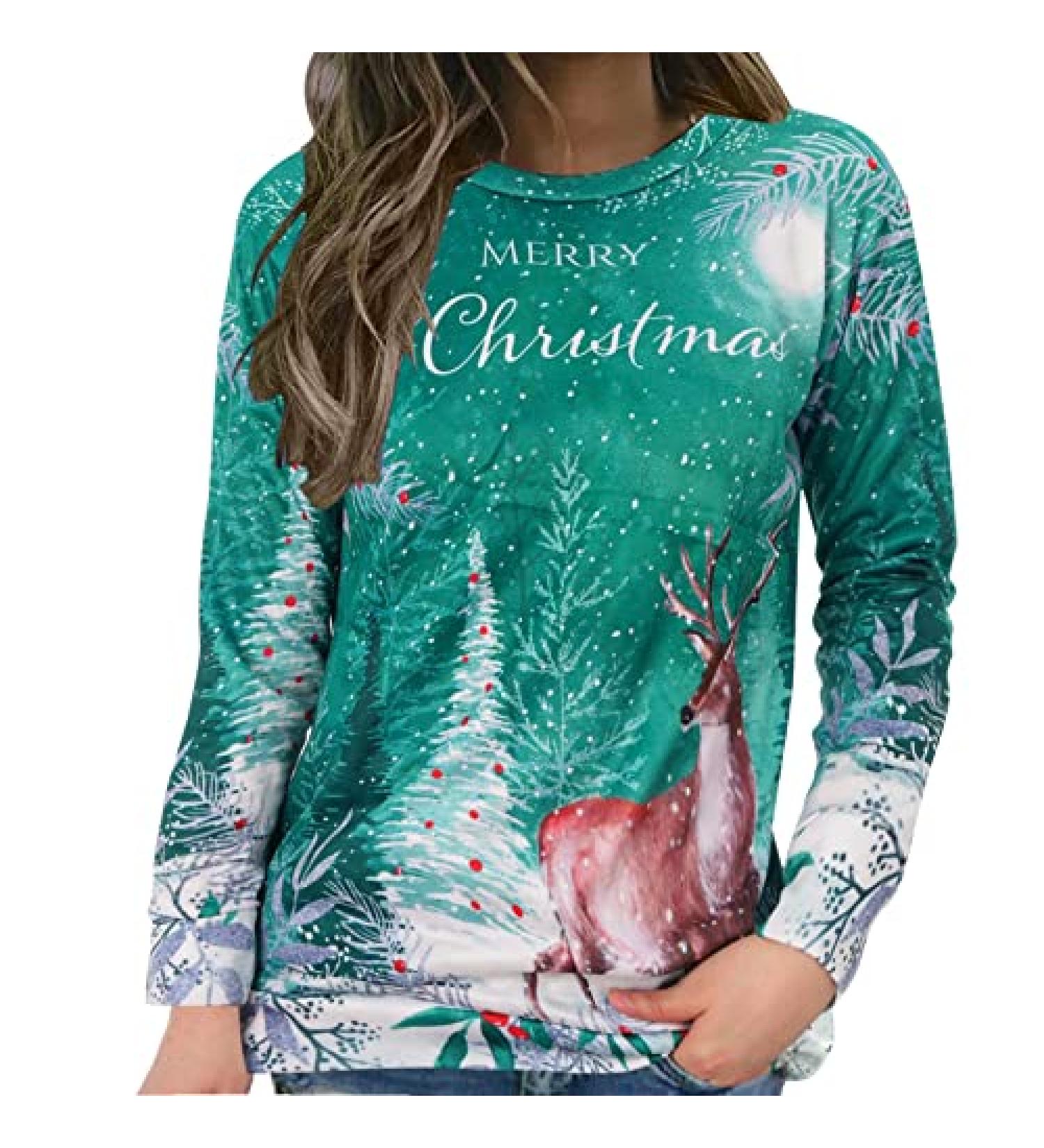 Angxiwan Christmas Women's Long Sleeve Xmas Printed Top - Green XX-Large - Buy Online on GoSupps.com