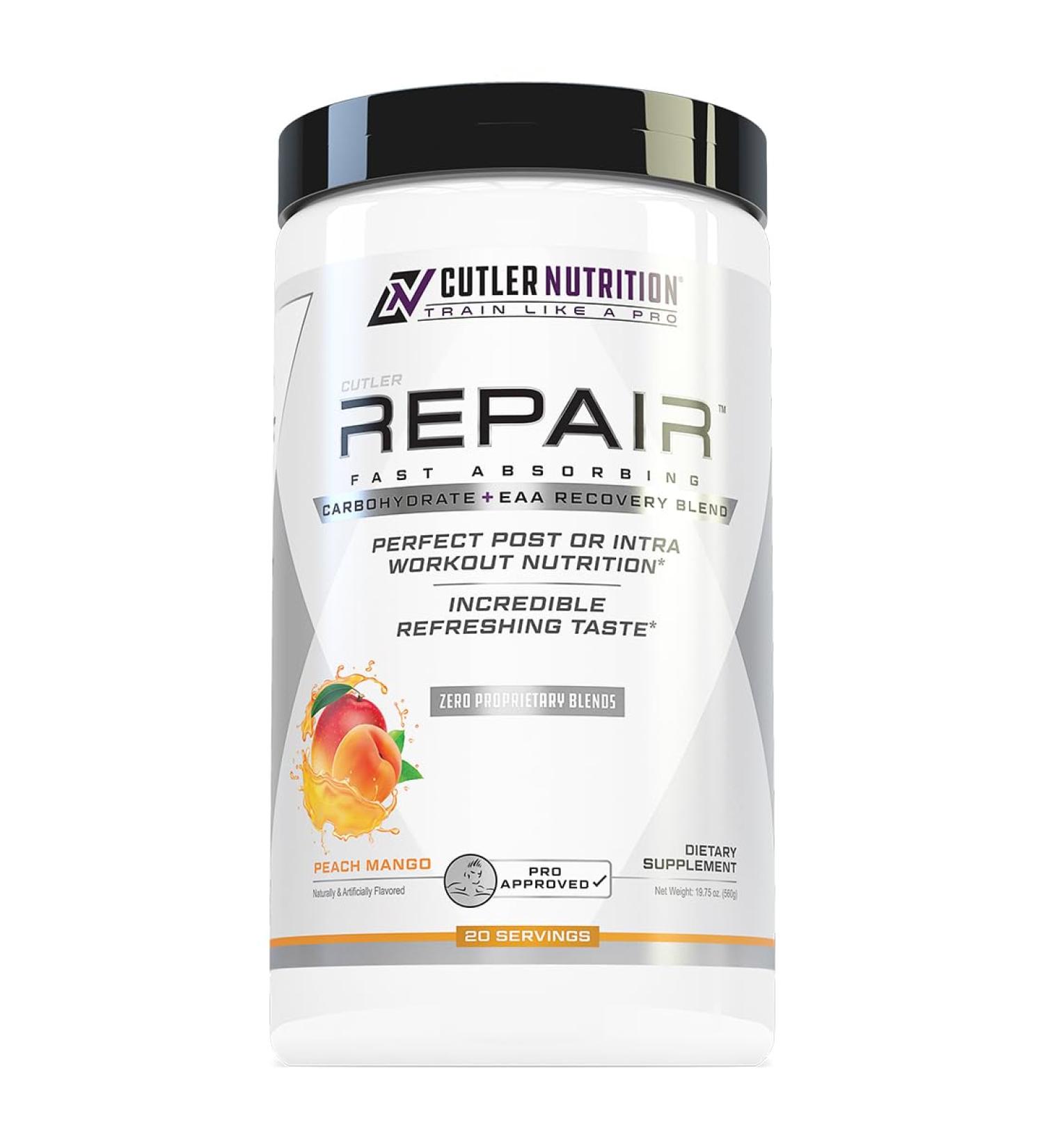 Repair Post Workout Recovery Drink: Fast Absorbing Carbohydrates (Waxy Maize + Cluster Dextrin) and BCAA/EAA for Advanced Muscle Recovery Peach Mango 20 Servings - Buy Online on GoSupps.com