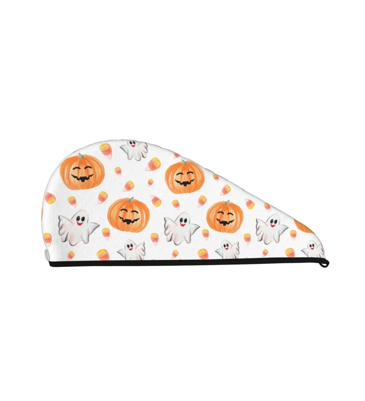 Buy Halloween Ghost Pumpkins Coral Velvet Dry Hair Cap - Quick Dry Turban for Long Thick Hair | Anti Frizz Strong Water Absorption One Size - Buy Online on GoSupps.com