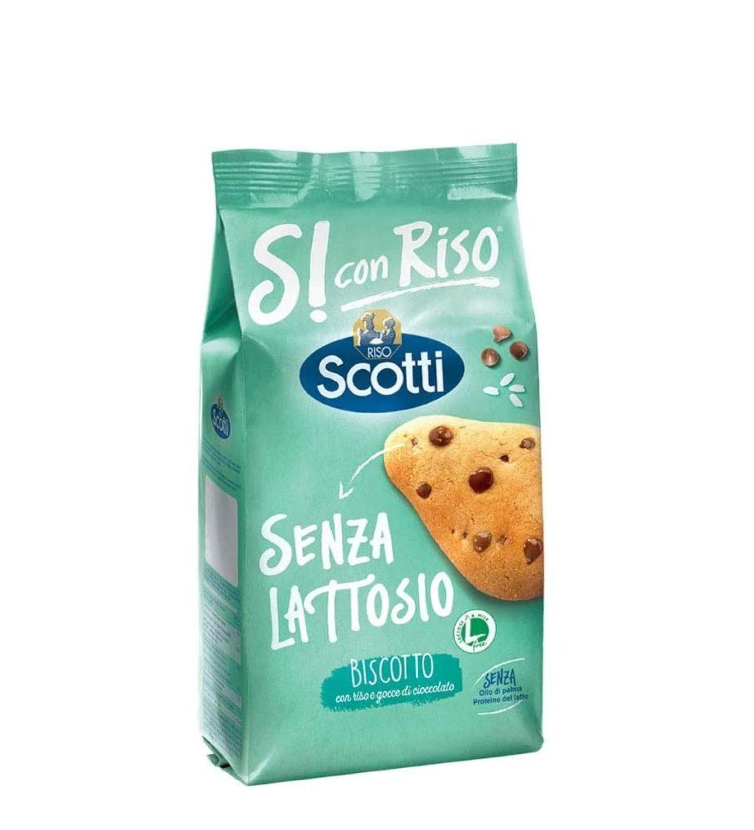 Riso Scotti Set of 6 Riso Scotti Biscuits with Rice and Chocolate Chips Without Lactose with Lactose Free Rice 350g Cookies 100% Italian Cookies