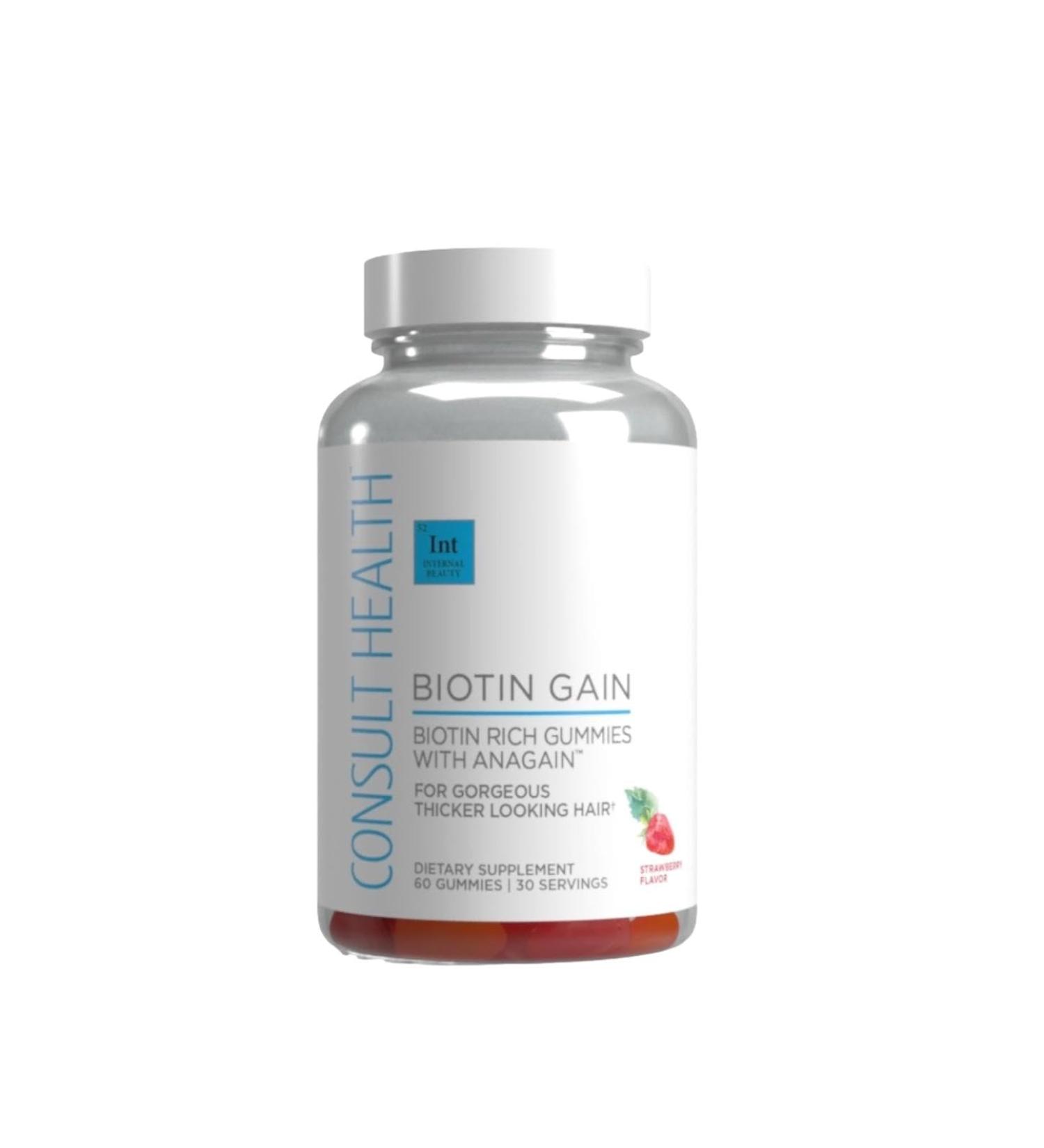Consult Health BIOTIN GAIN Gummies with ANAGAIN - Reduce Hair Loss - Clinically Tested - 10 000 mcg Biotin Vitamin B7 to Support Healthy Hair Growth Skin and Nails for Women and Men - 60 Count - Buy Online on GoSupps.com