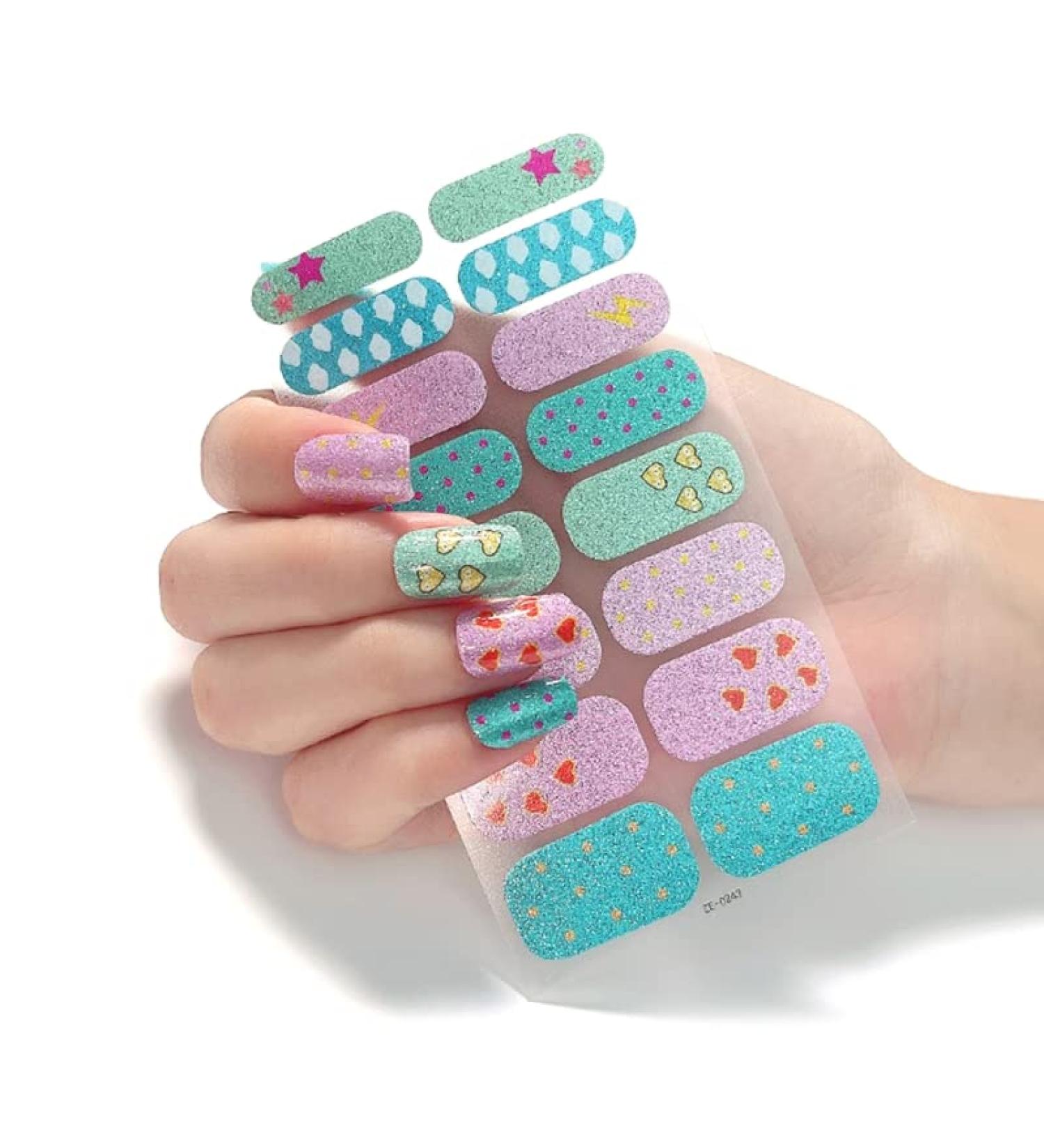 On Nail Polish Strips Glitter Starry Marble Semi Cured Gel Nail Polish Strips Gel Nail Stickers Full Nail Wraps on Nail Polish Strips Ze0243 - Buy Online on GoSupps.com