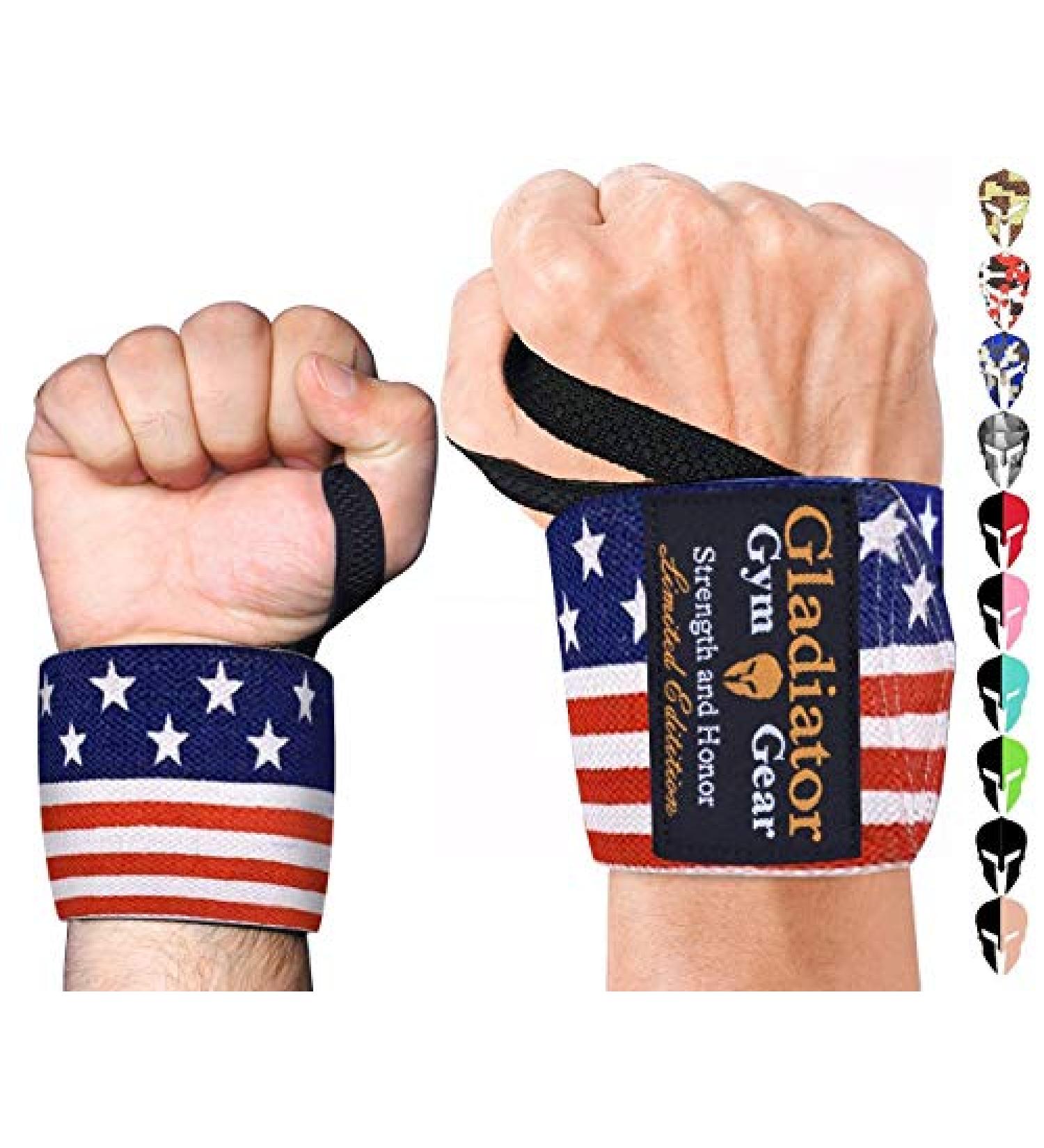 Gladiator 18 American Flag Wrist Wraps for Weightlifting - Unisex 18-Inch Lifting Straps - Buy Online on GoSupps.com