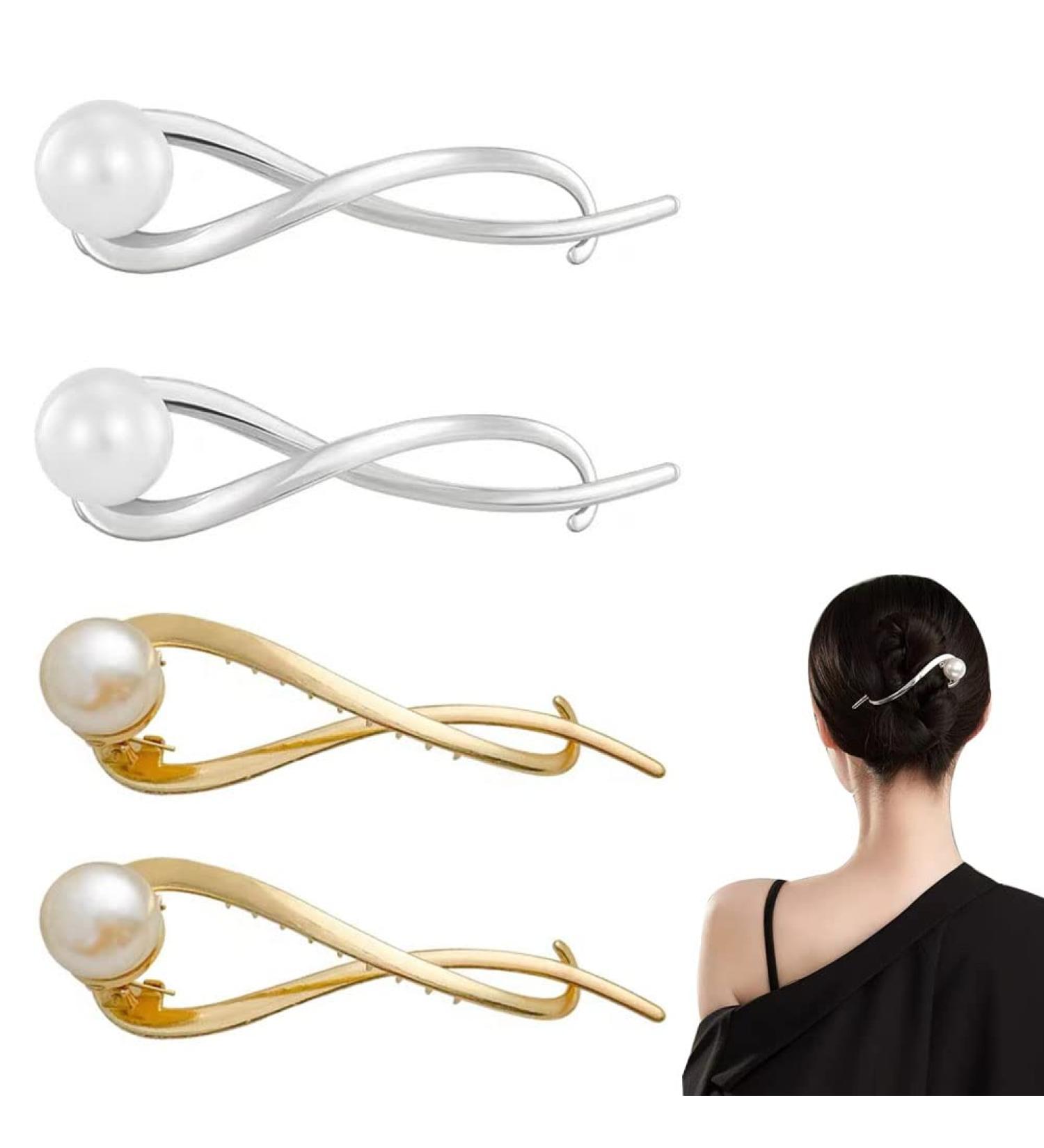 KuuGuu 4 PCS Pearl Hairpin Barrettes for Women - Wedding Bridal Hair Pins with Rhinestones in Gold & Silver - Buy Online on GoSupps.com