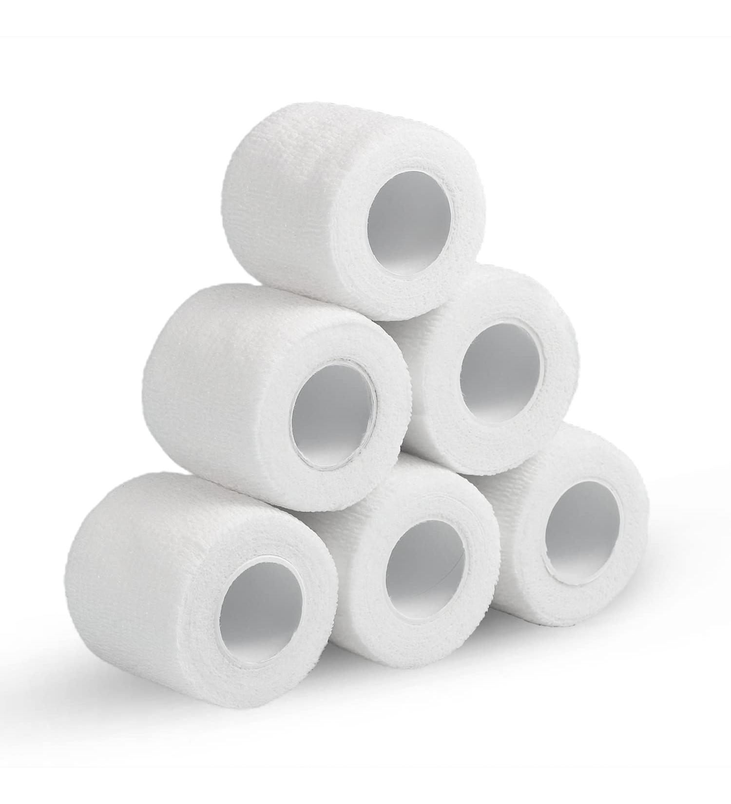6 Rolls Self Adherent Cohesive Bandages 5cm x 4.5m - Non-Woven Wrap for Wrist, Finger, Vet, Medical, Football & Sports - White - Buy Online on GoSupps.com